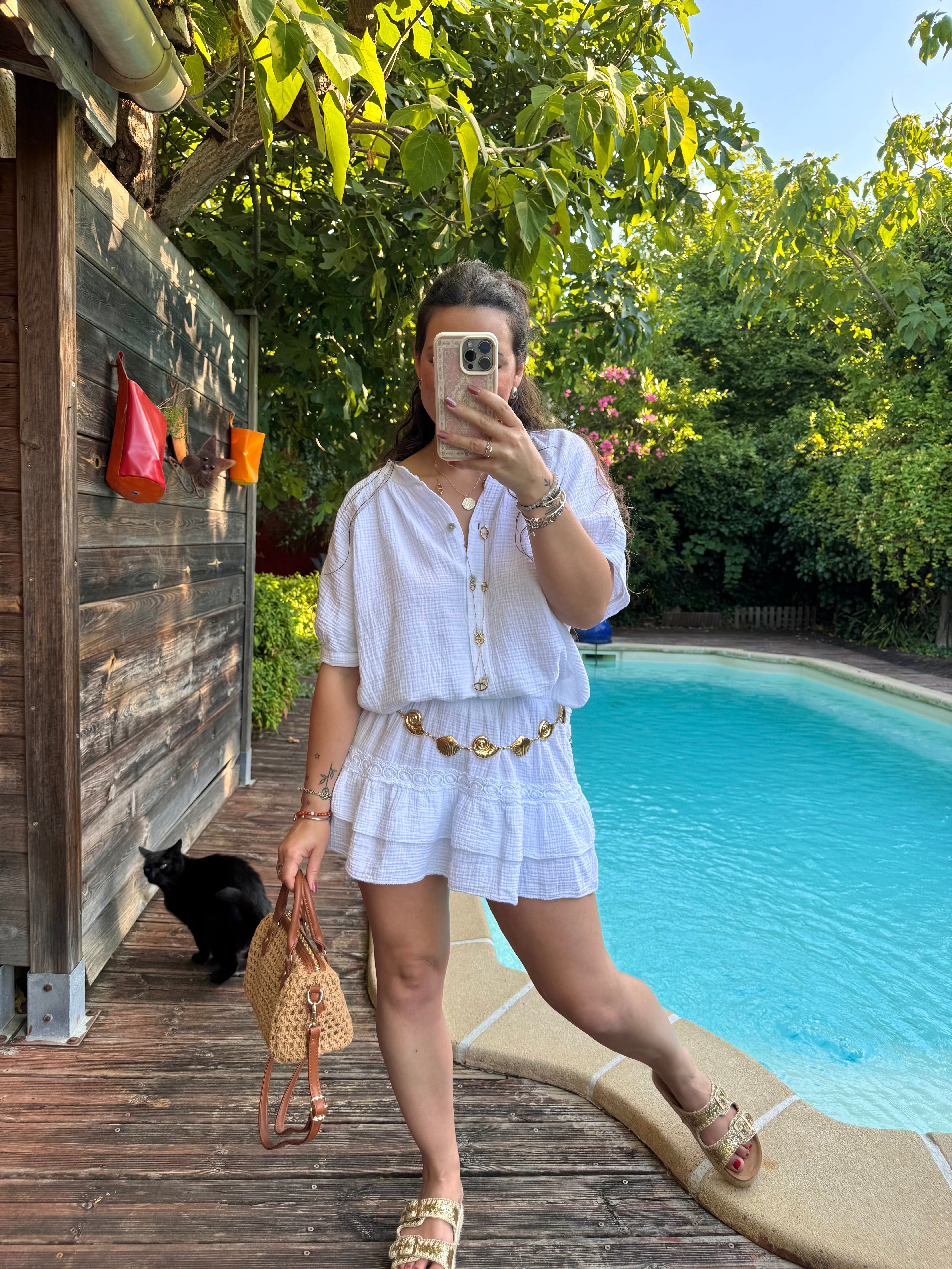 ENSEMBLE JUPE/BLOUSE BLANC
