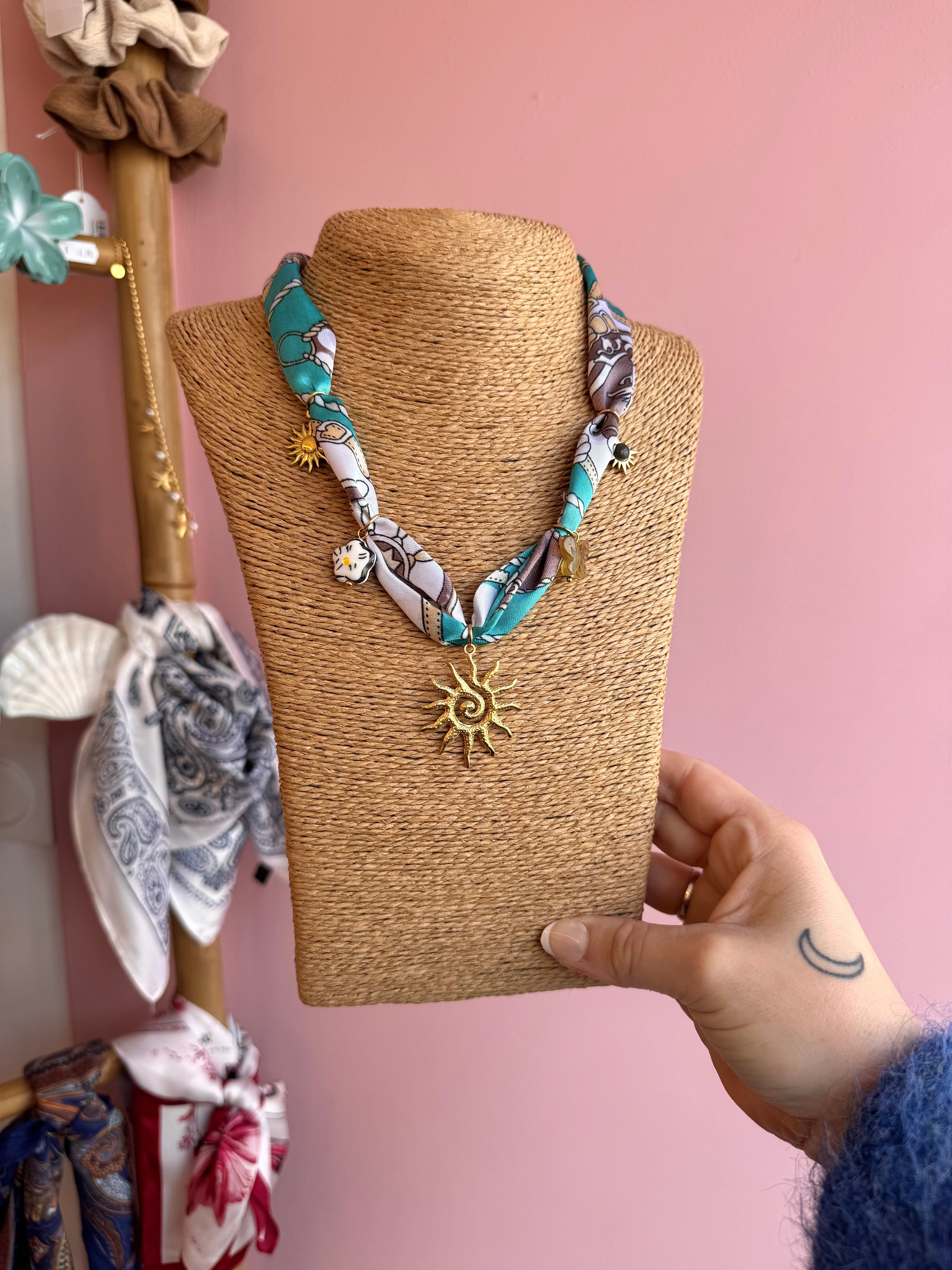 COLLIER FOULARD TURQUOISE SOLEIL