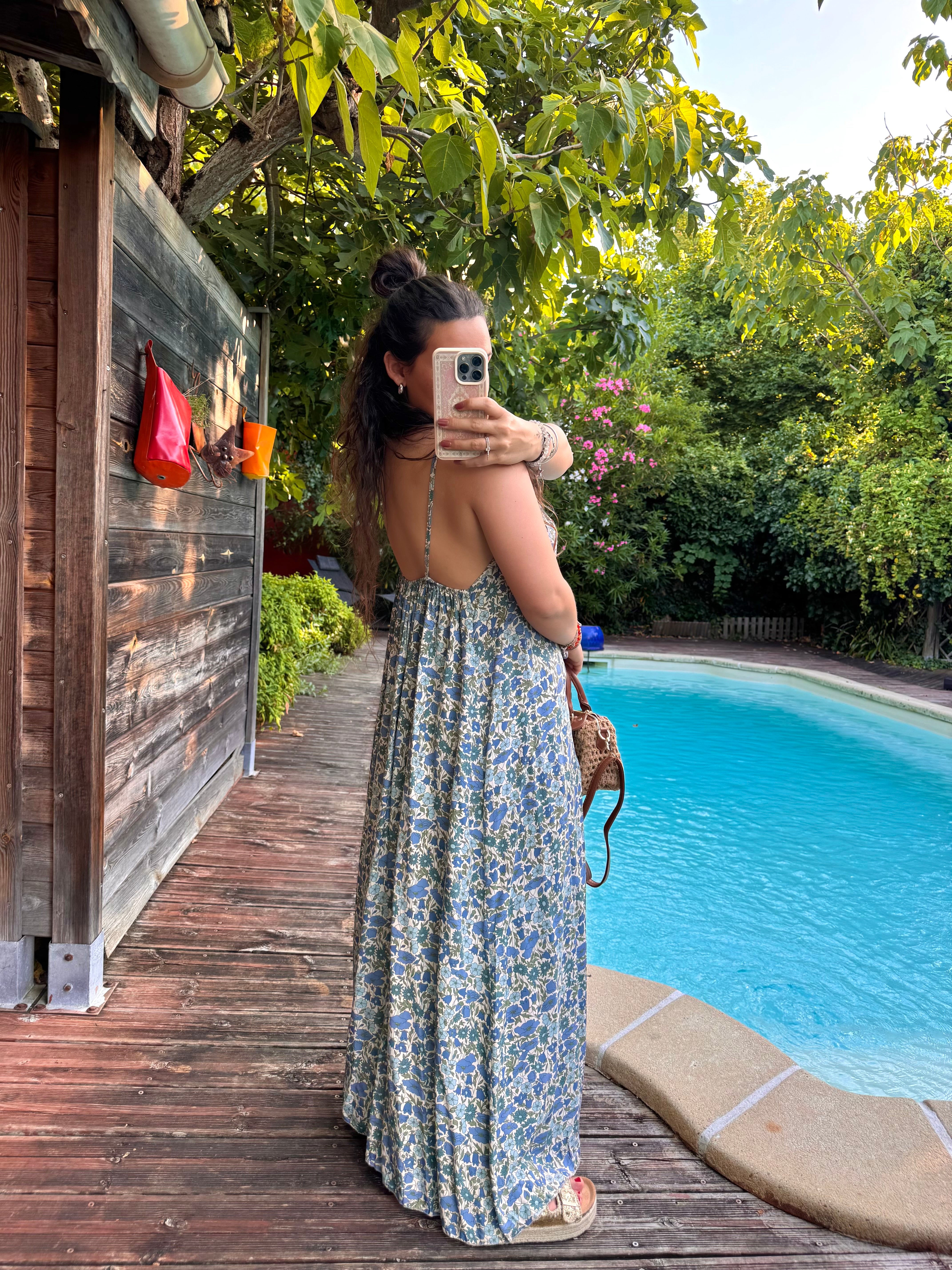 ROBE FLUIDE BLEU FLEURIE