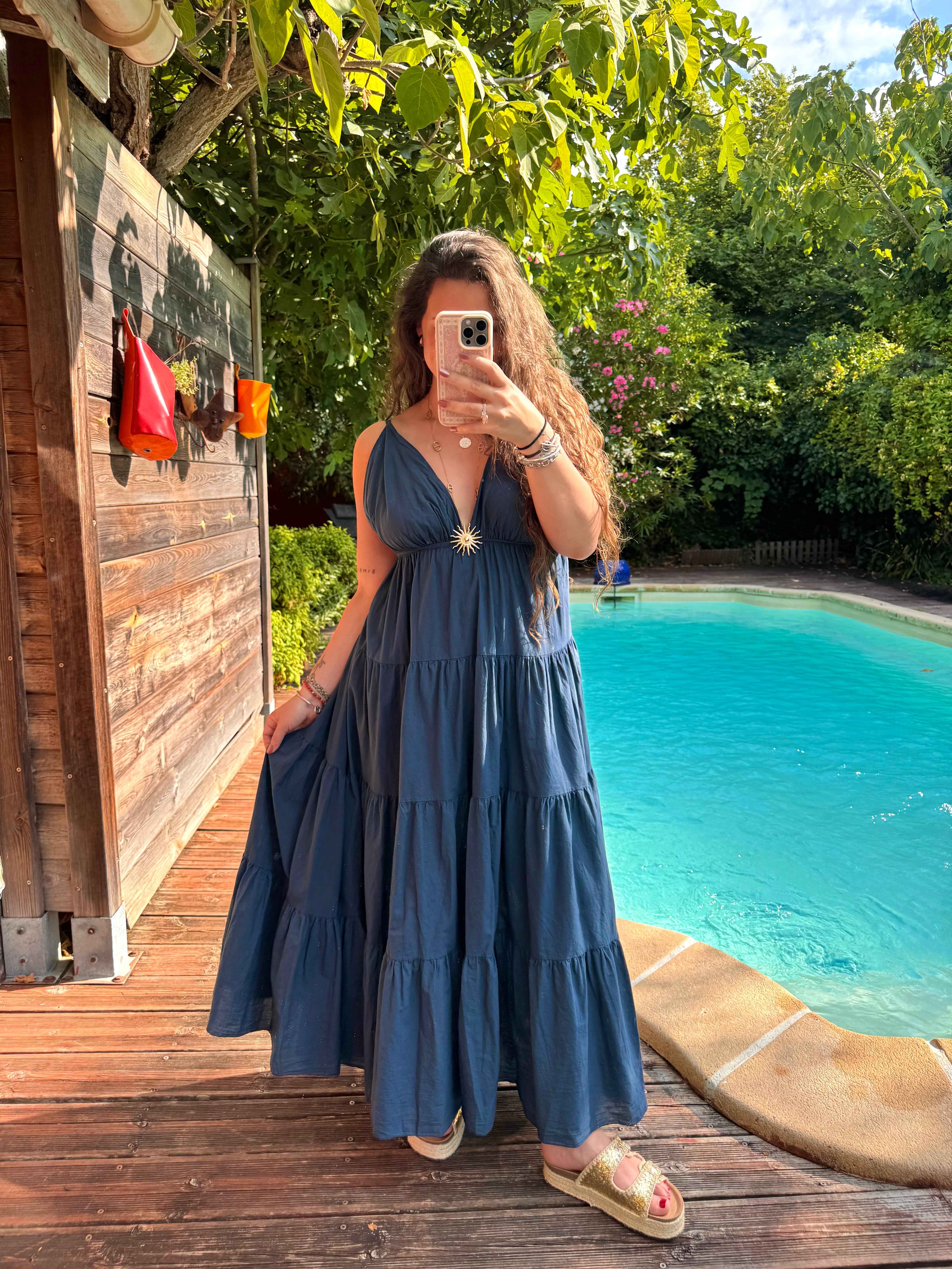 ROBE SOLEIL LONGUE BLEU MARINE