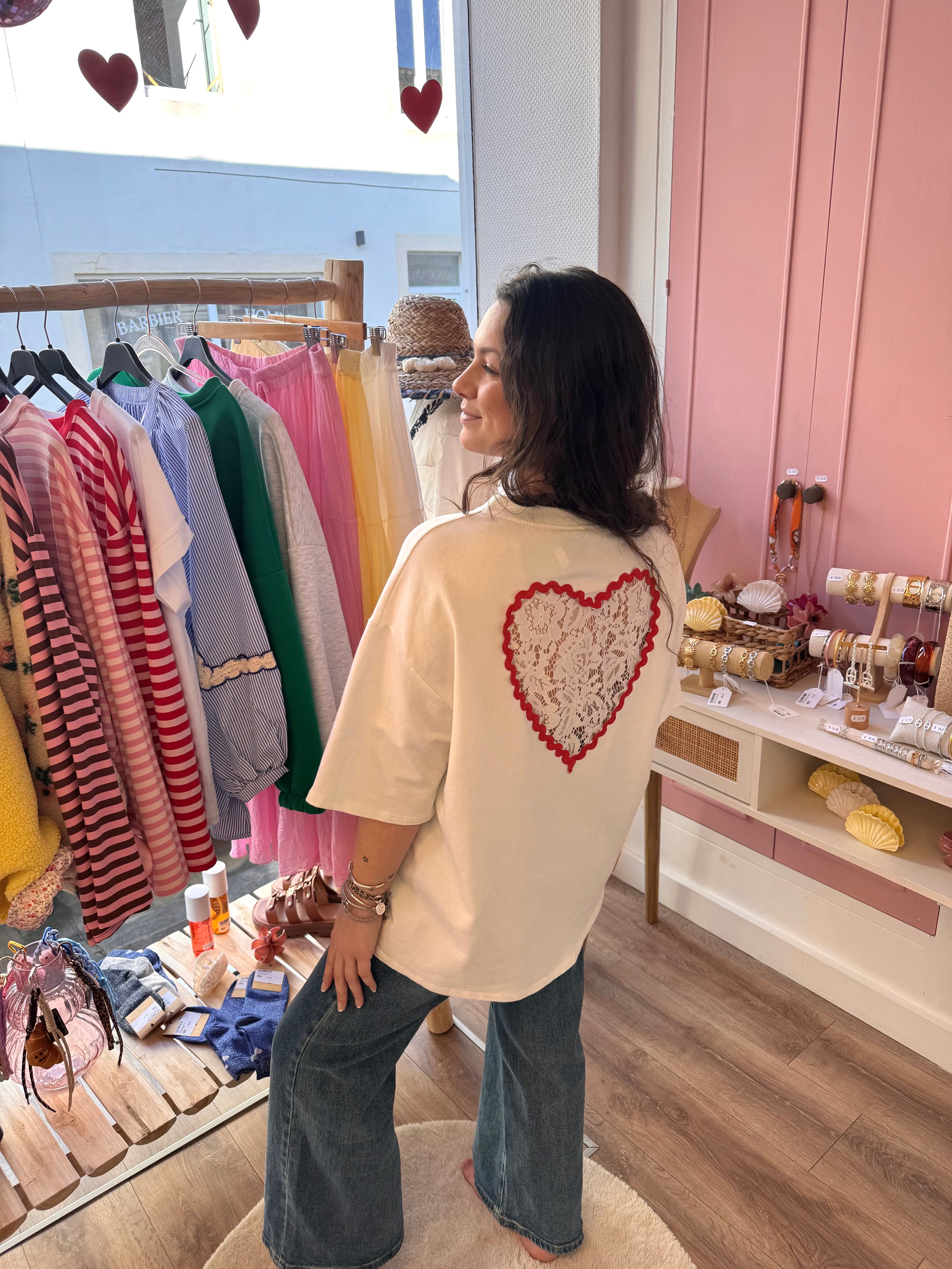 T-SHIRT COUP DE COEUR DENTELLE BLANC