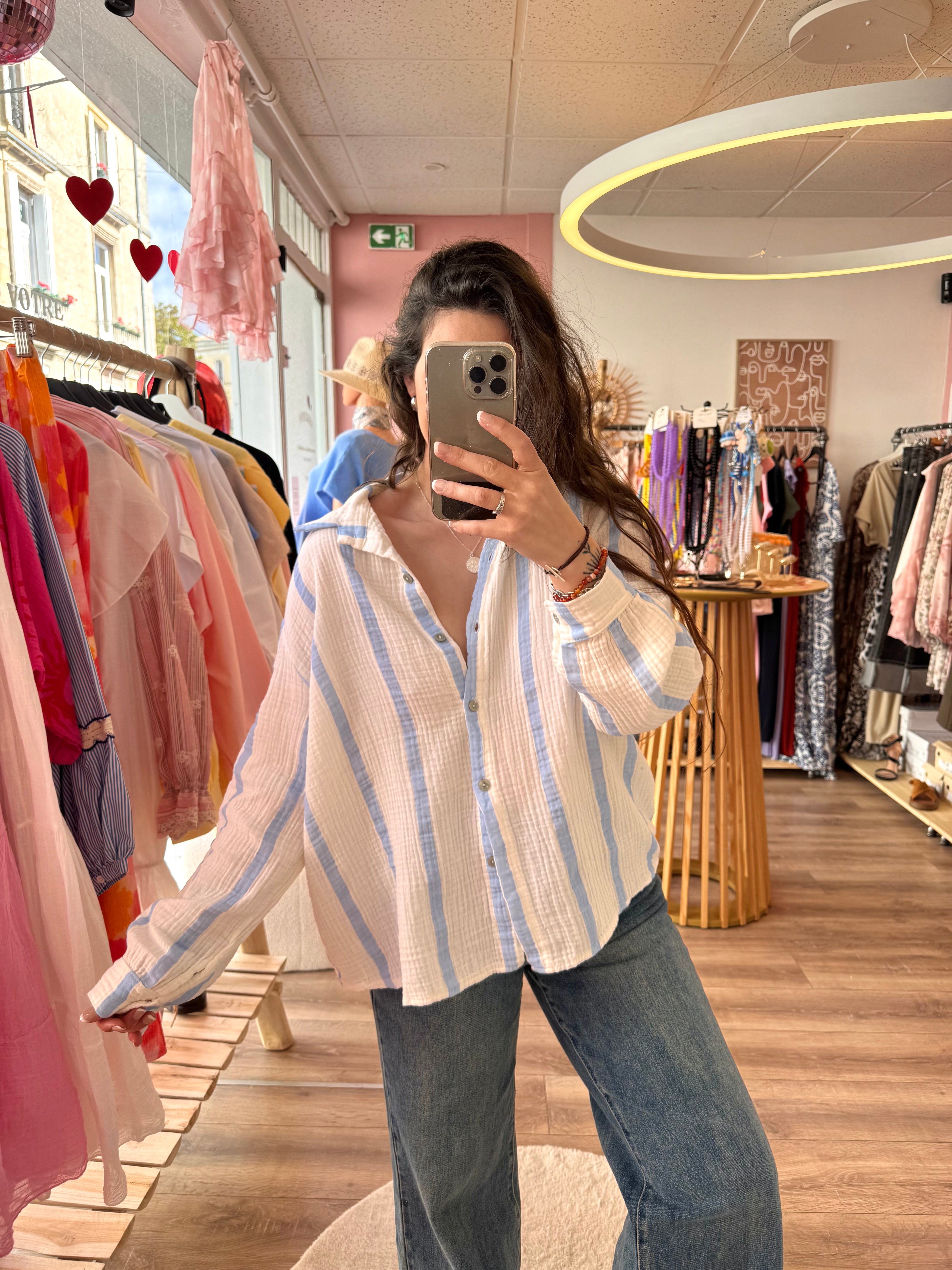 BLOUSE GAZE DE COTON BLEU