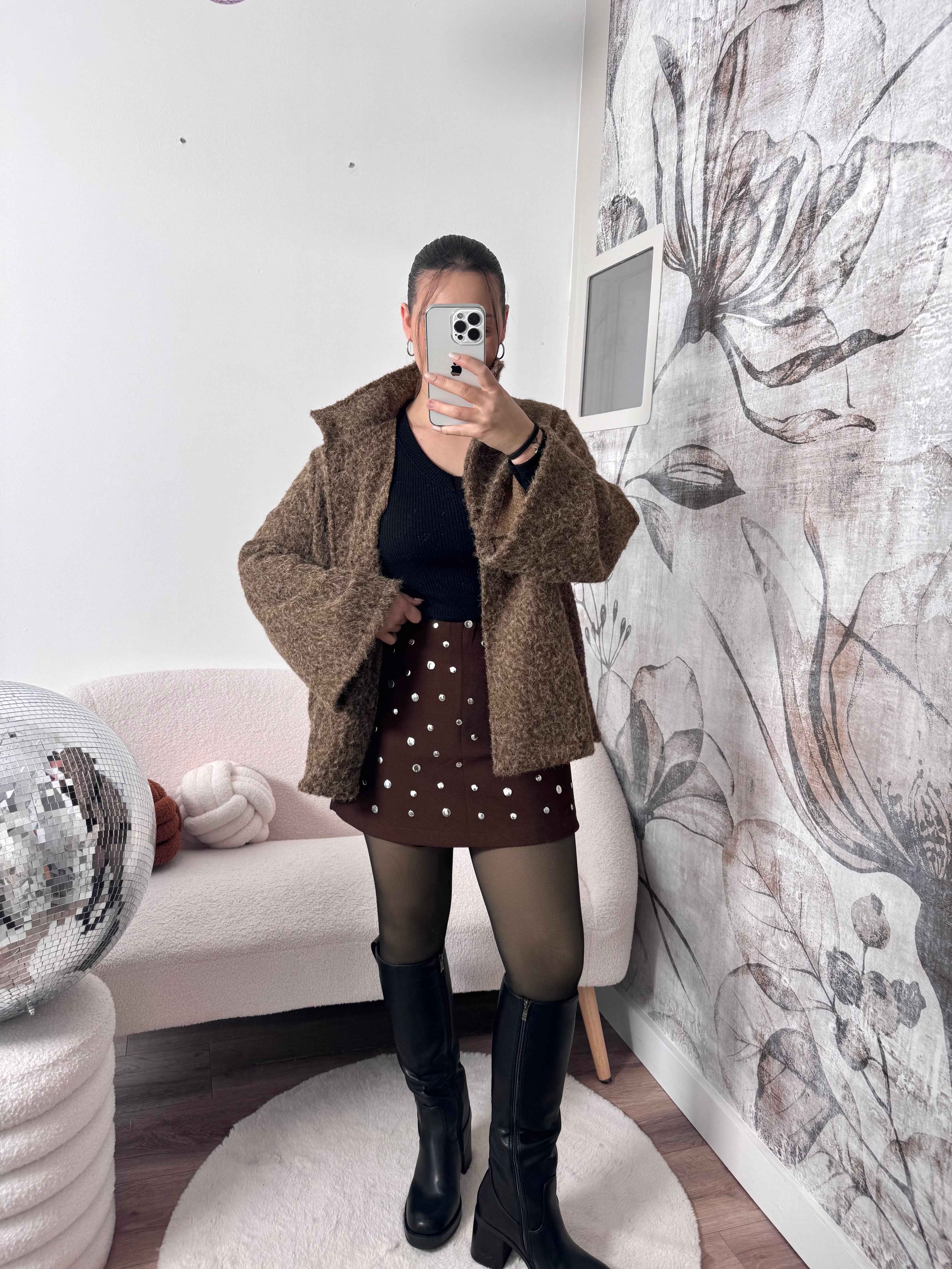 JUPE/SHORT MARRON POIS ARGENTÉ