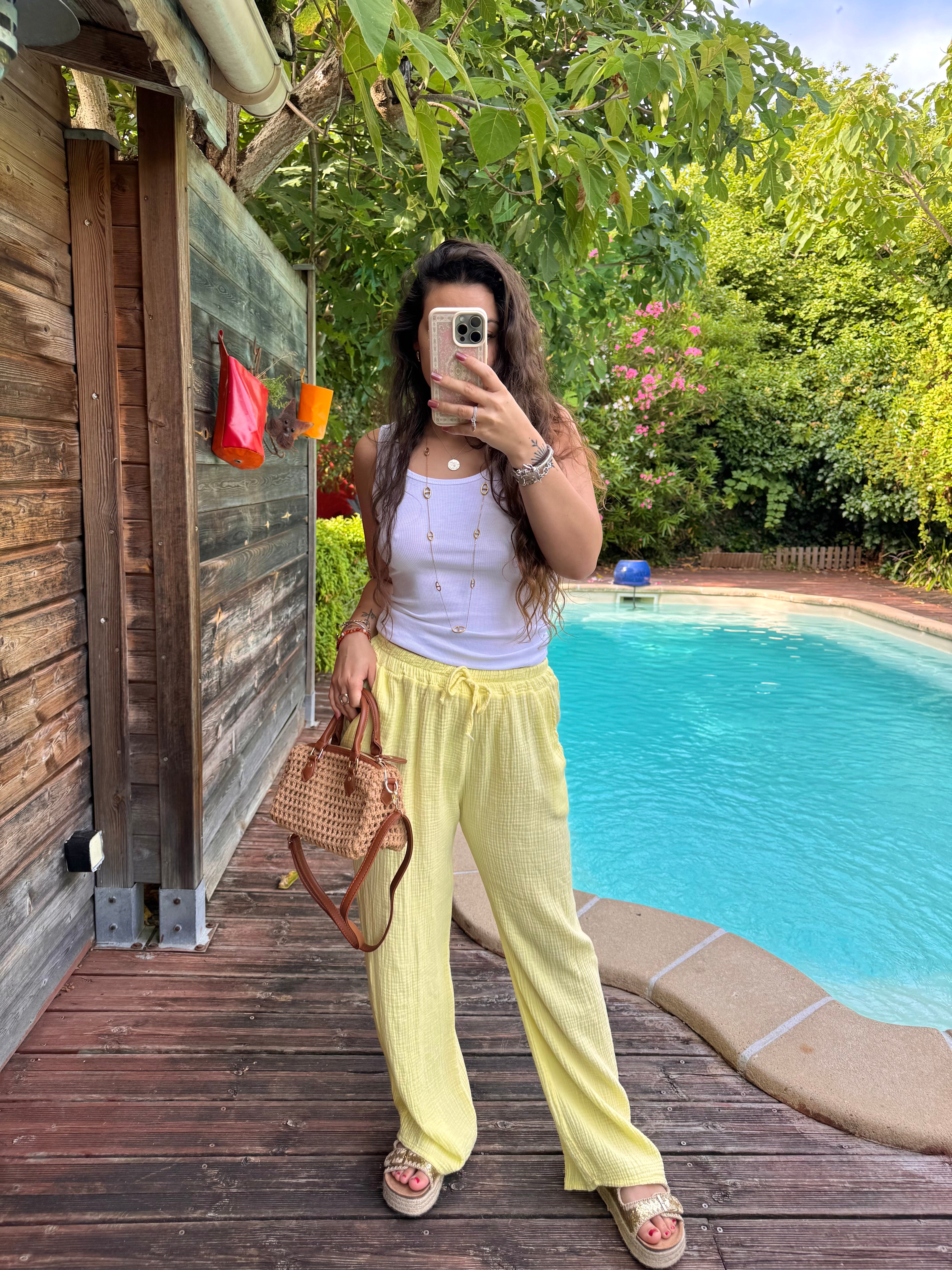 PANTALON GAZE DE COTON JAUNE