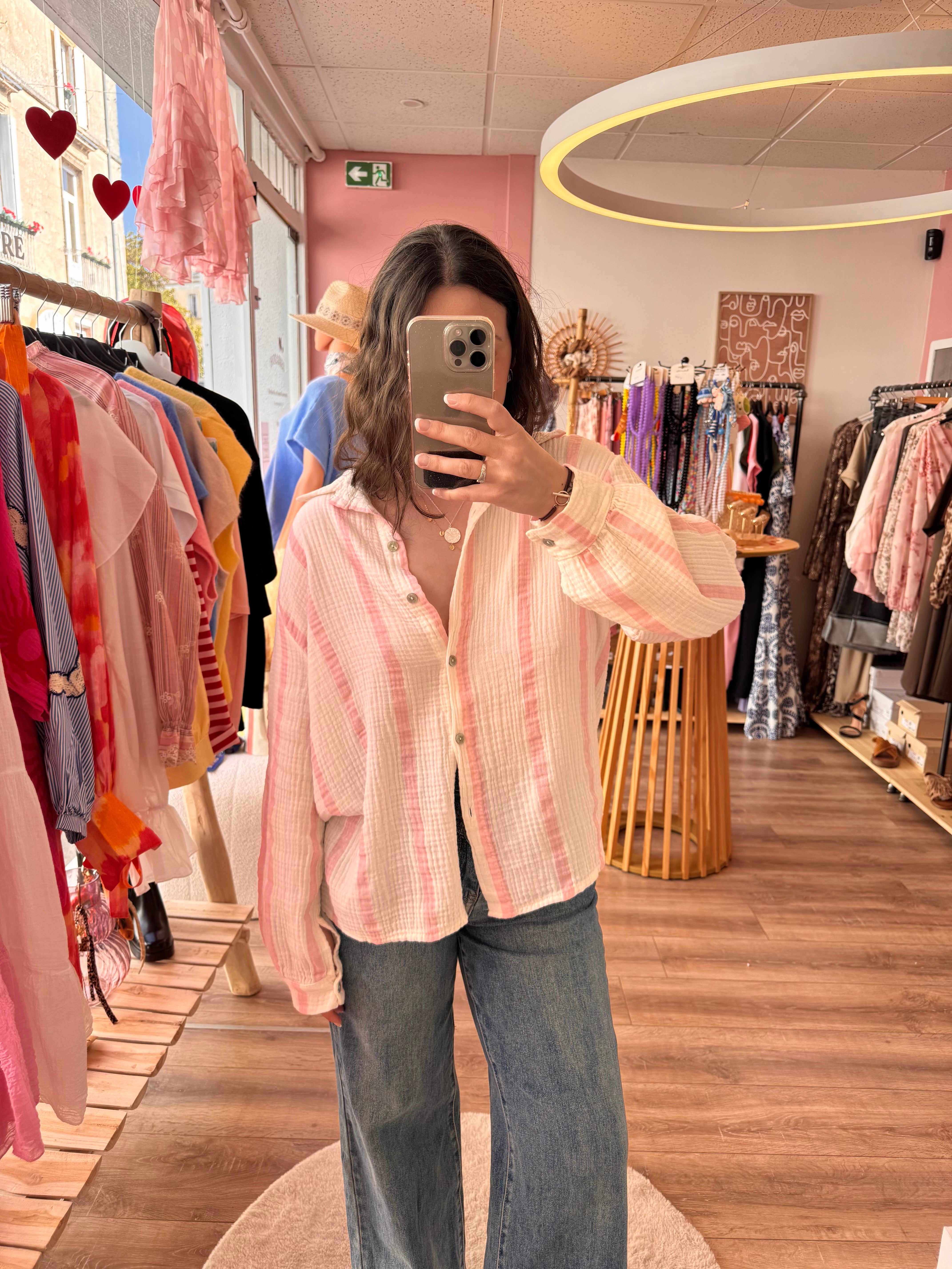 BLOUSE EN GAZE DE COTON ROSE