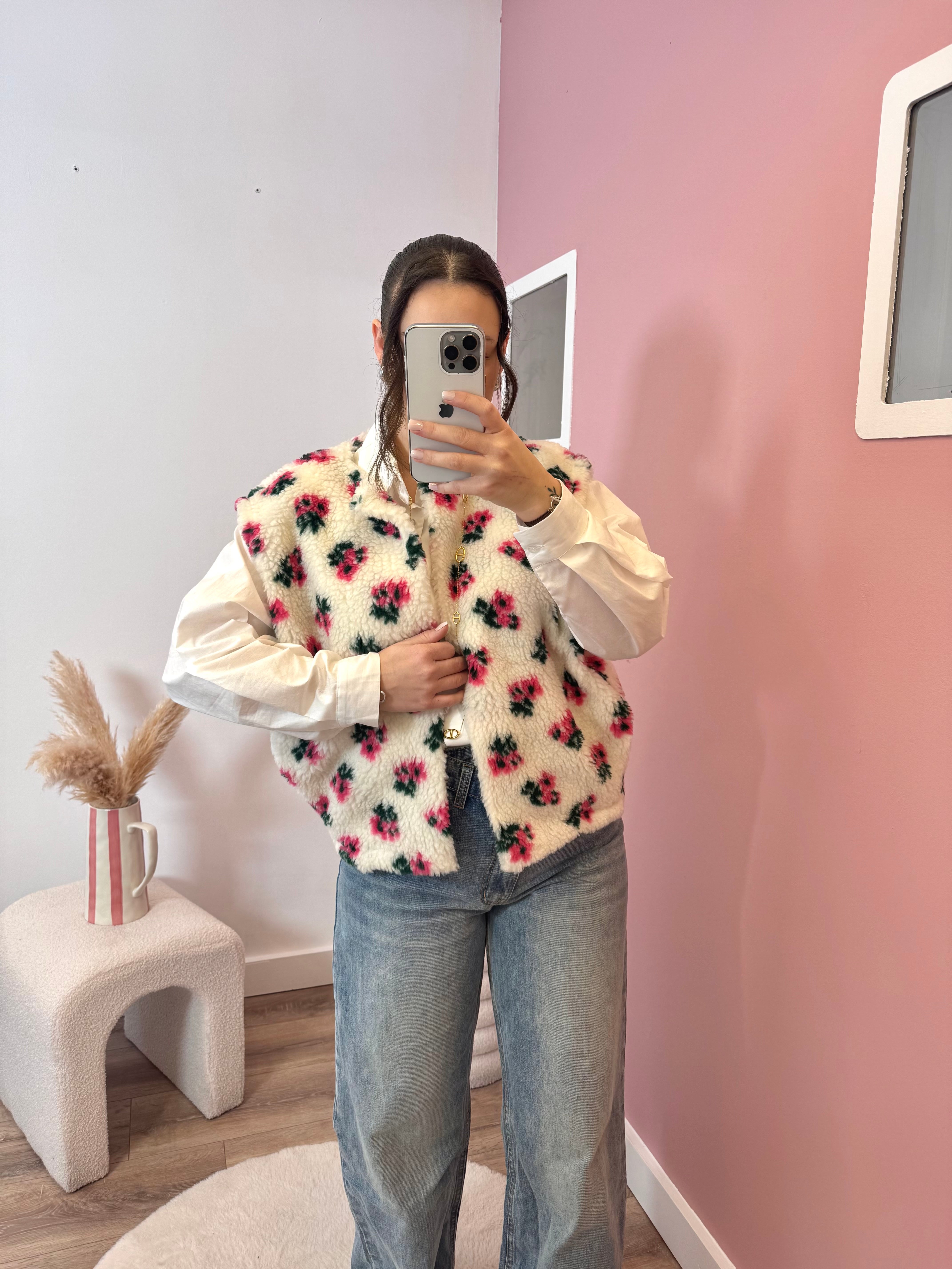 VESTE SANS MANCHE FLEURIE