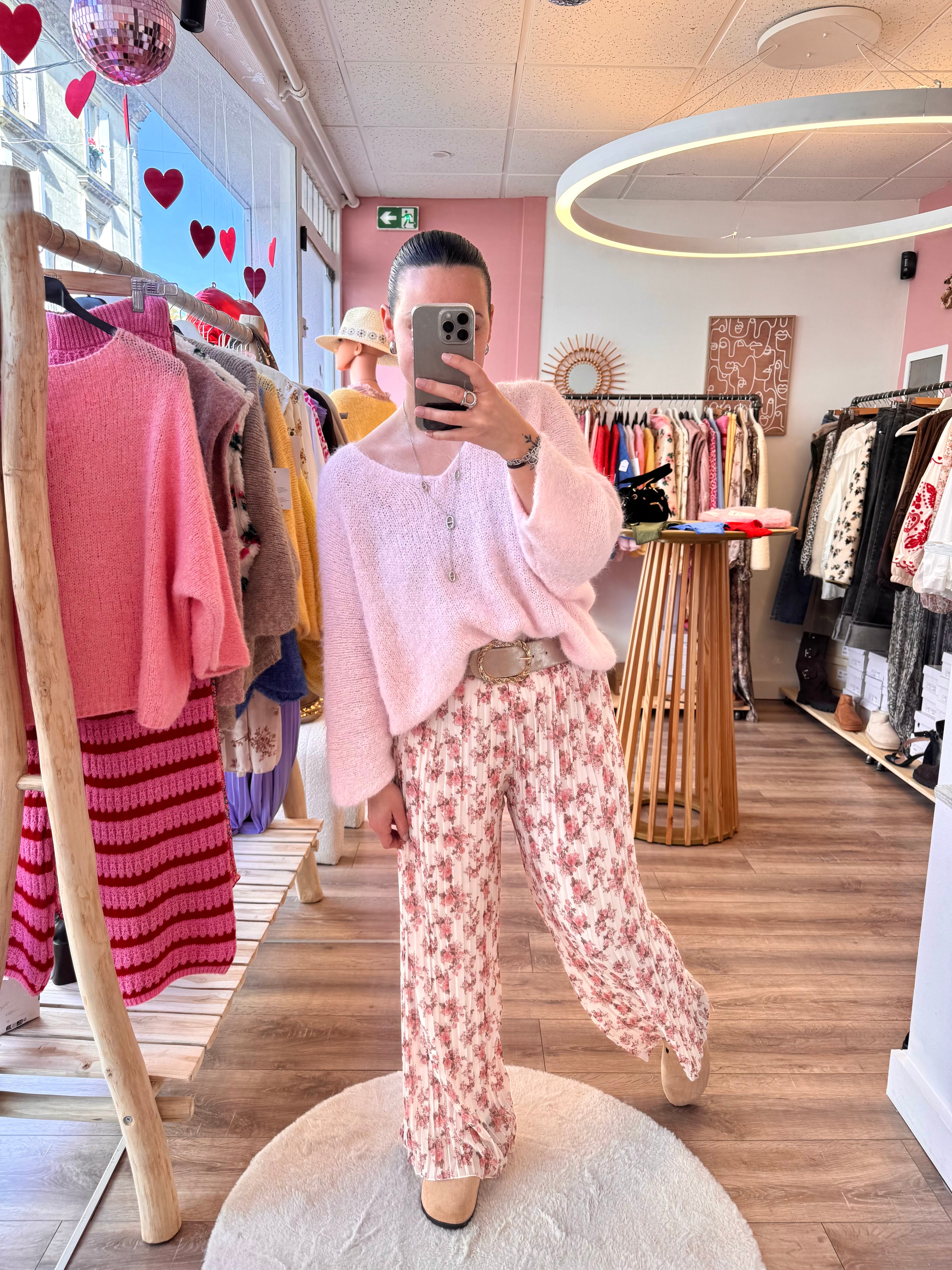 PANTALON LOLA FLEURIE ROSE CLAIR