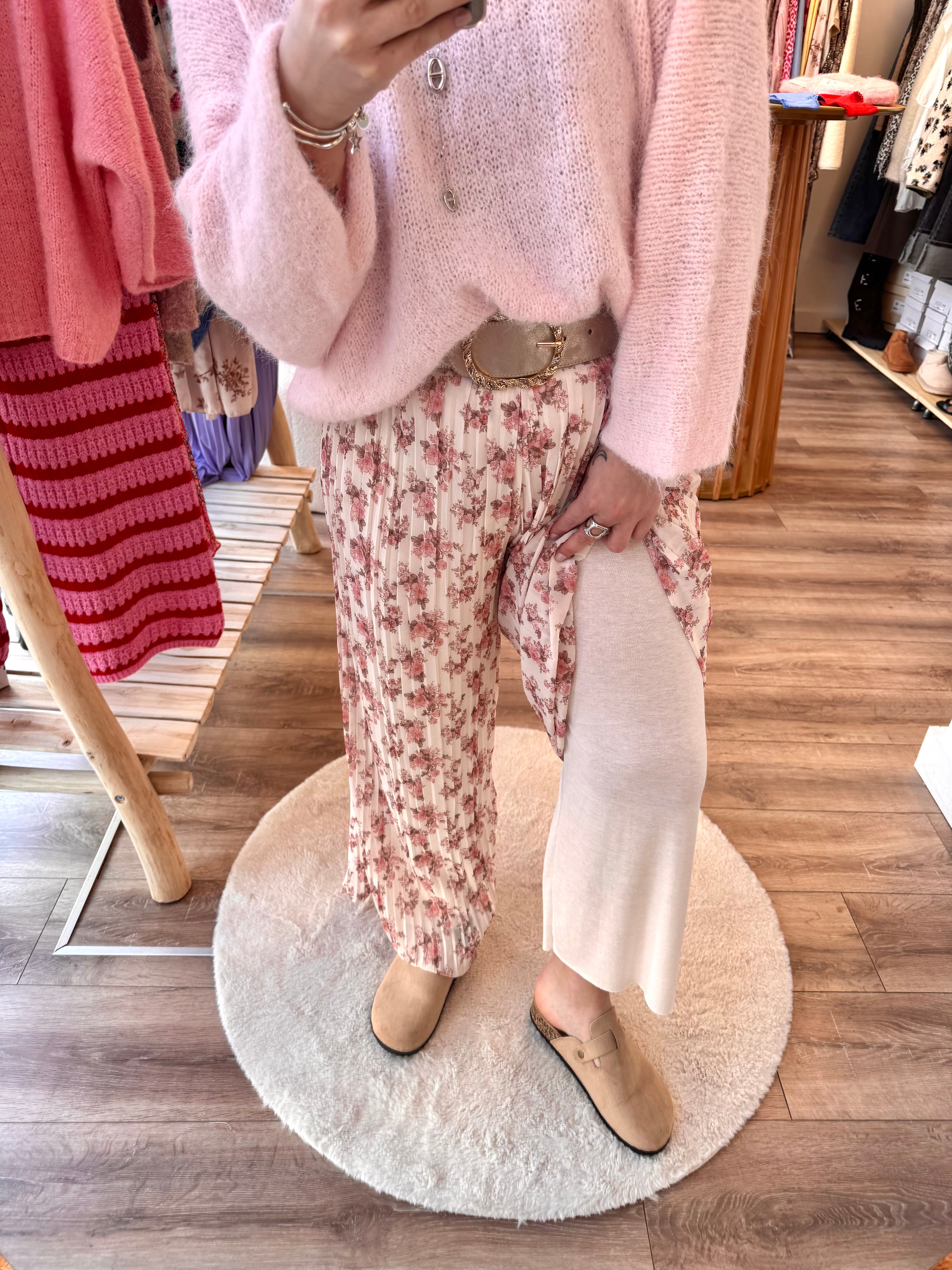 PANTALON LOLA FLEURIE ROSE CLAIR