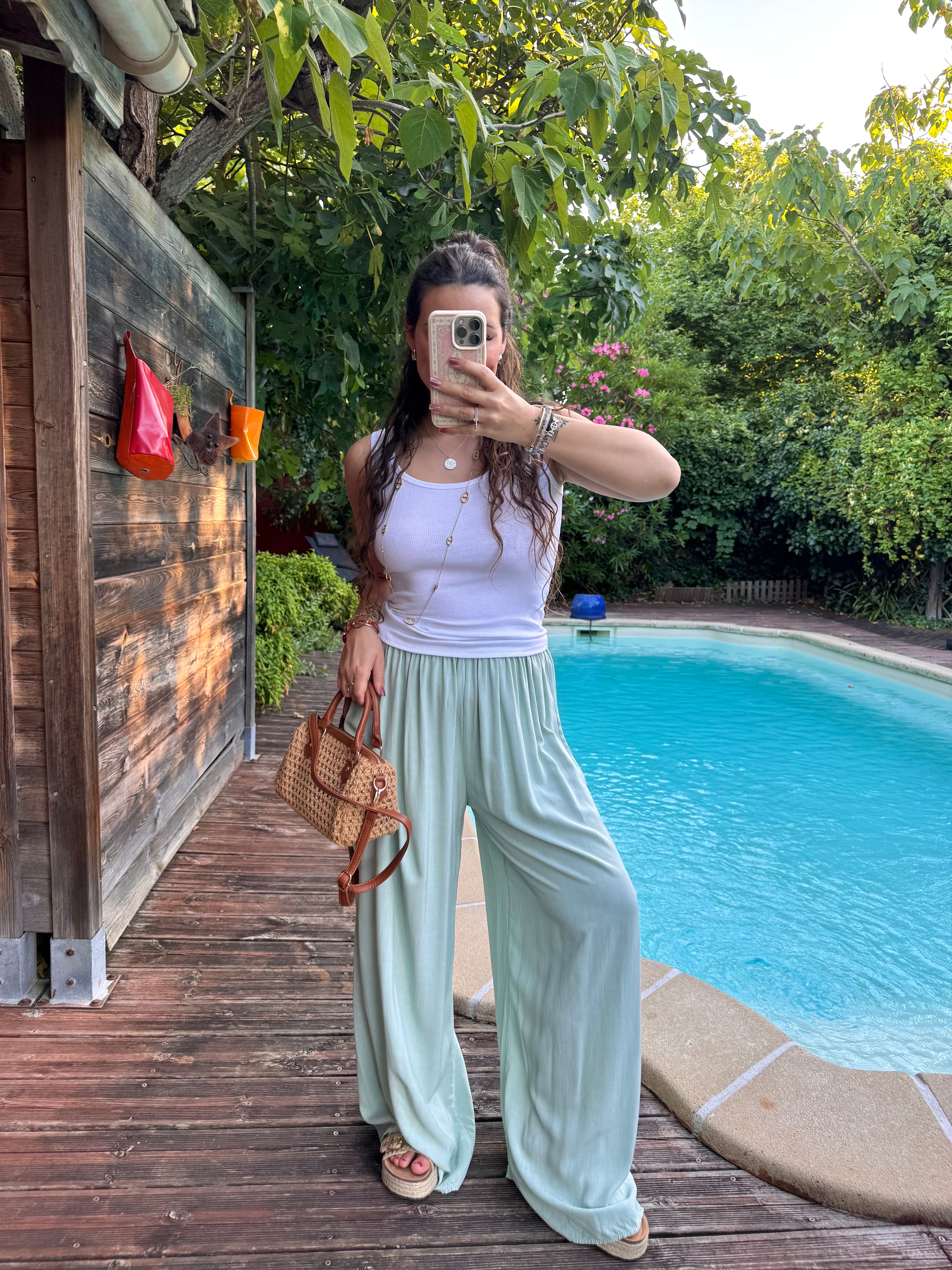PANTALON FLUIDE VERT D’EAU