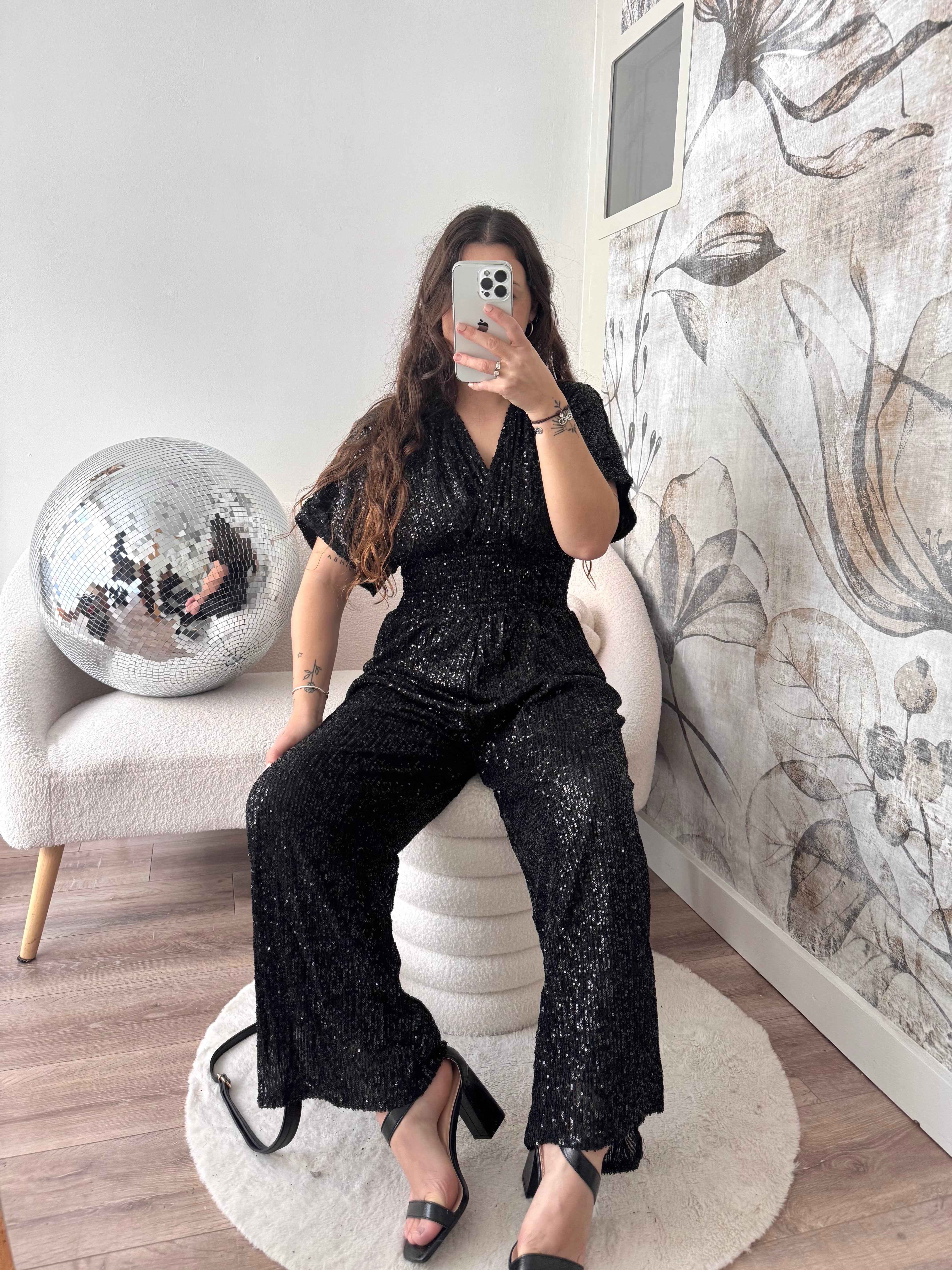 COMBINAISON À SEQUINS NOIR
