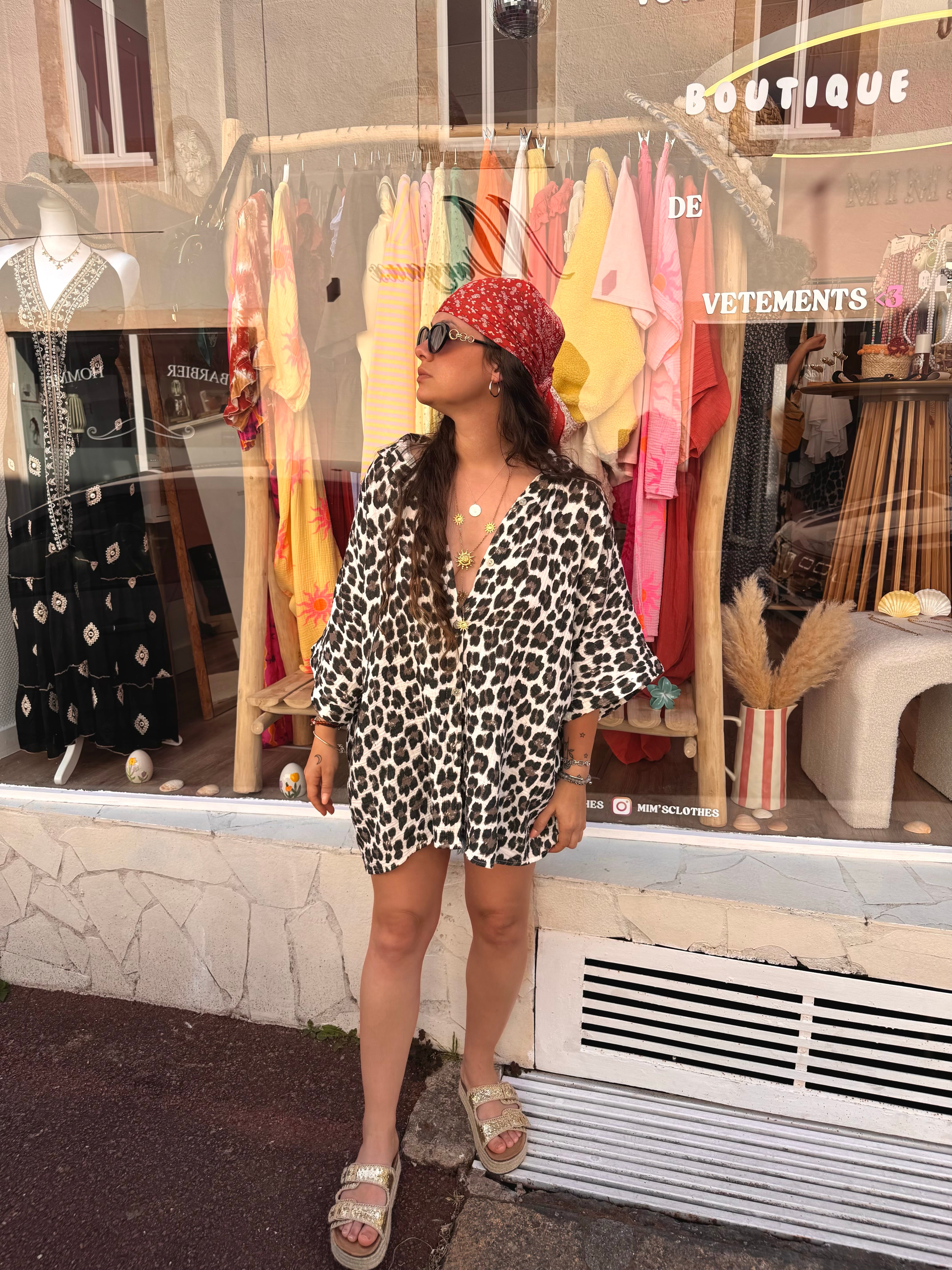 CHEMISE GAZE DE COTON LEOPARD