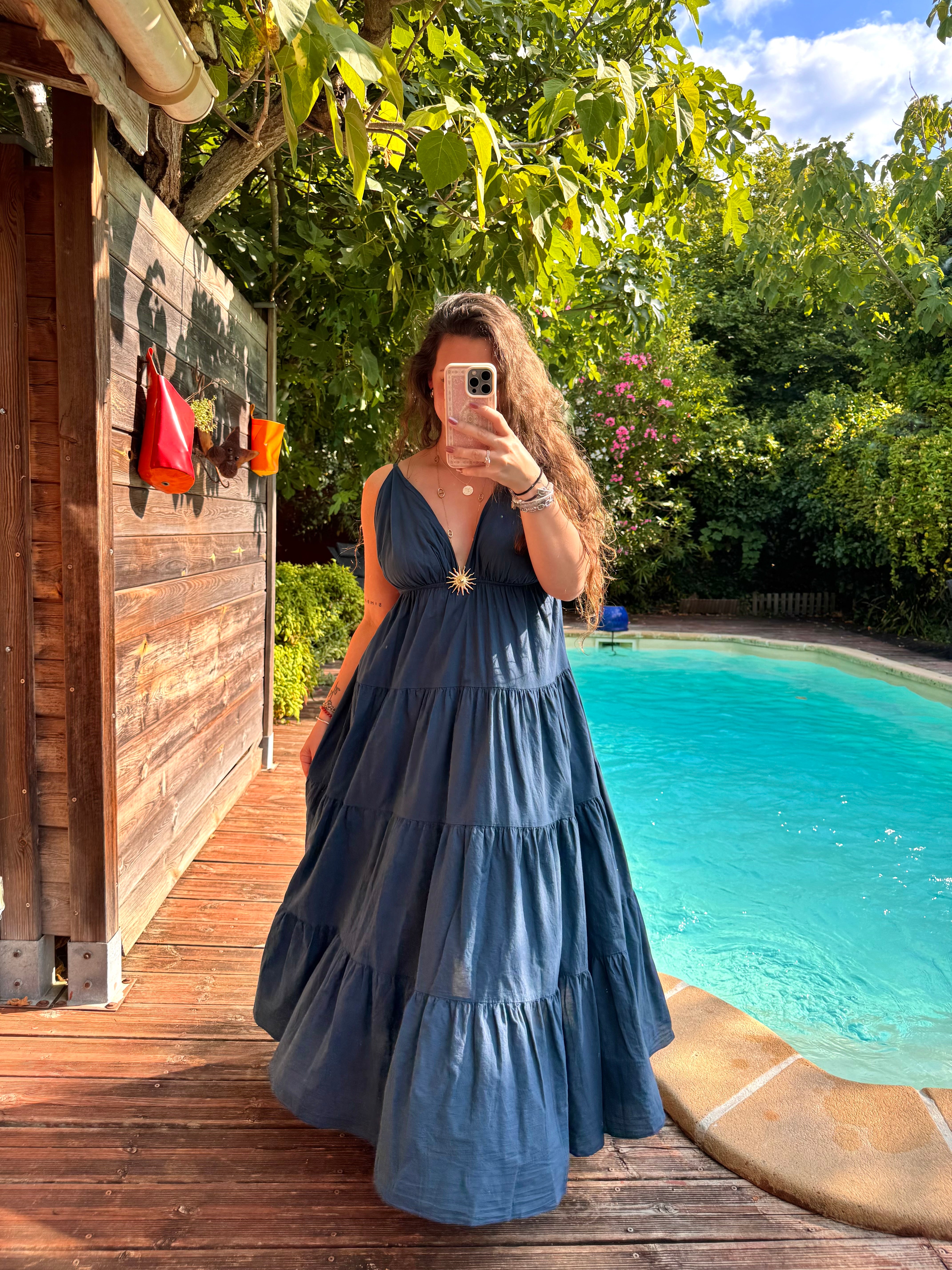 ROBE SOLEIL LONGUE BLEU MARINE
