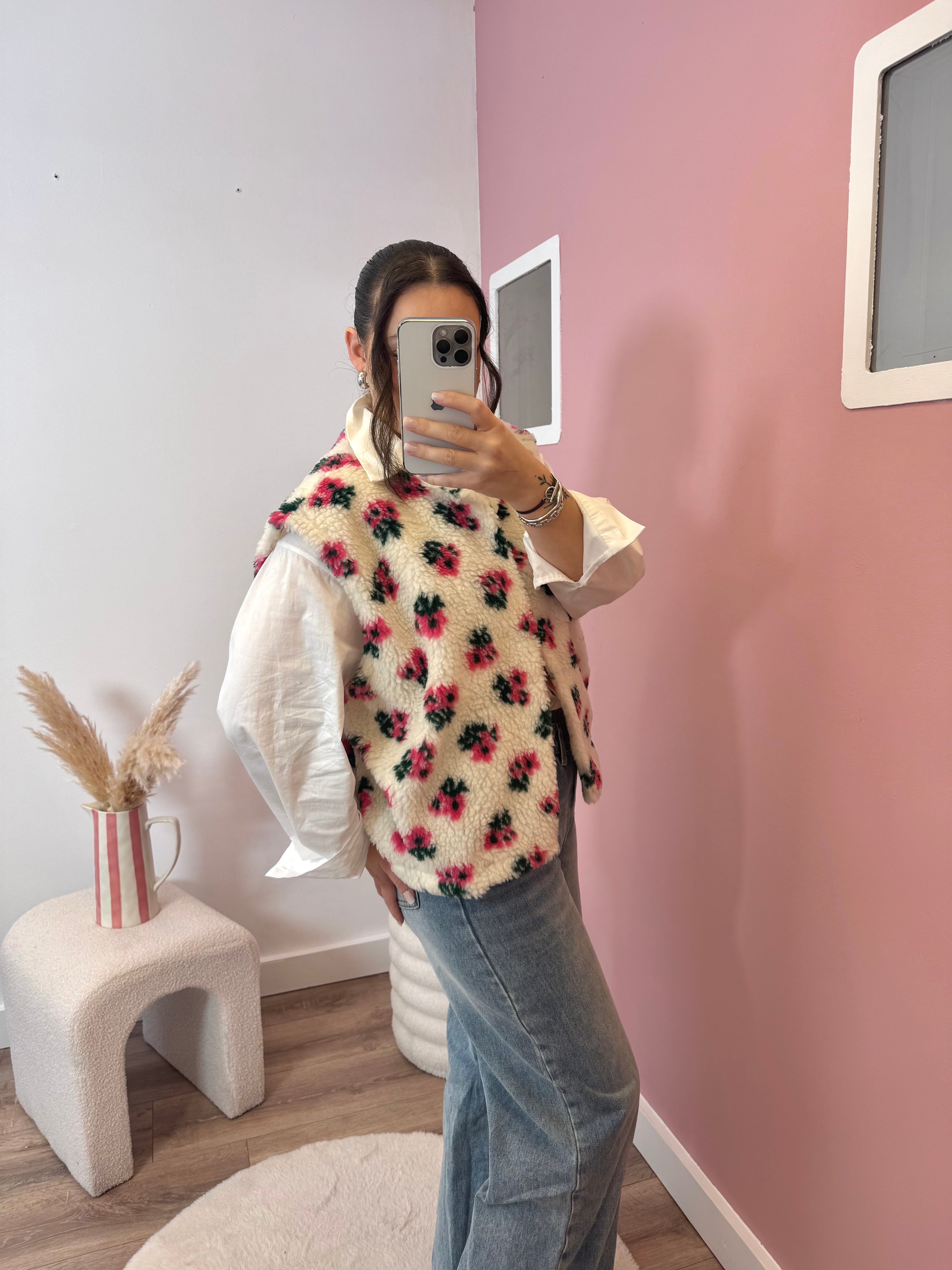 VESTE SANS MANCHE FLEURIE
