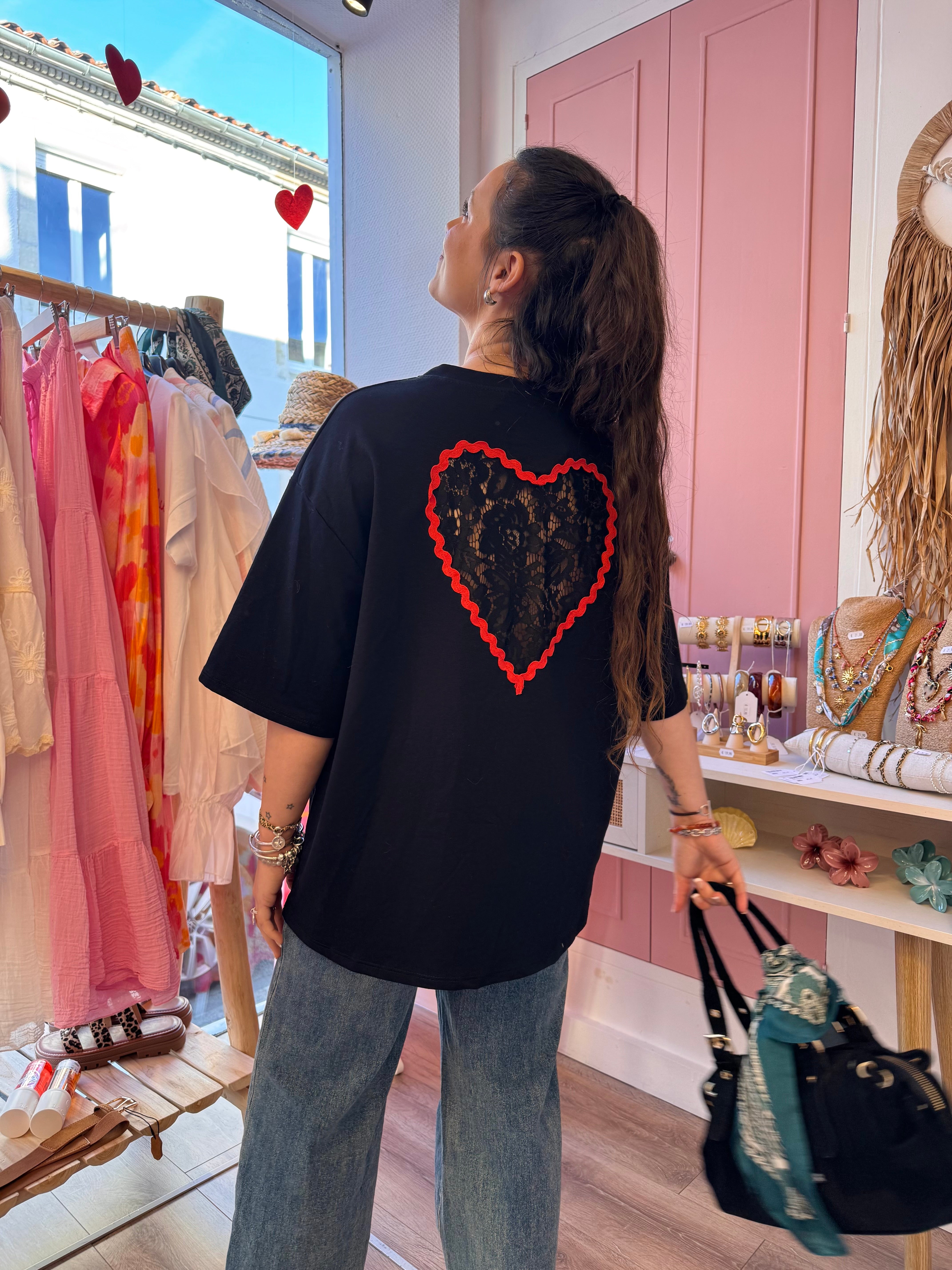 T-SHIRT COUP DE COEUR DENTELLE NOIR