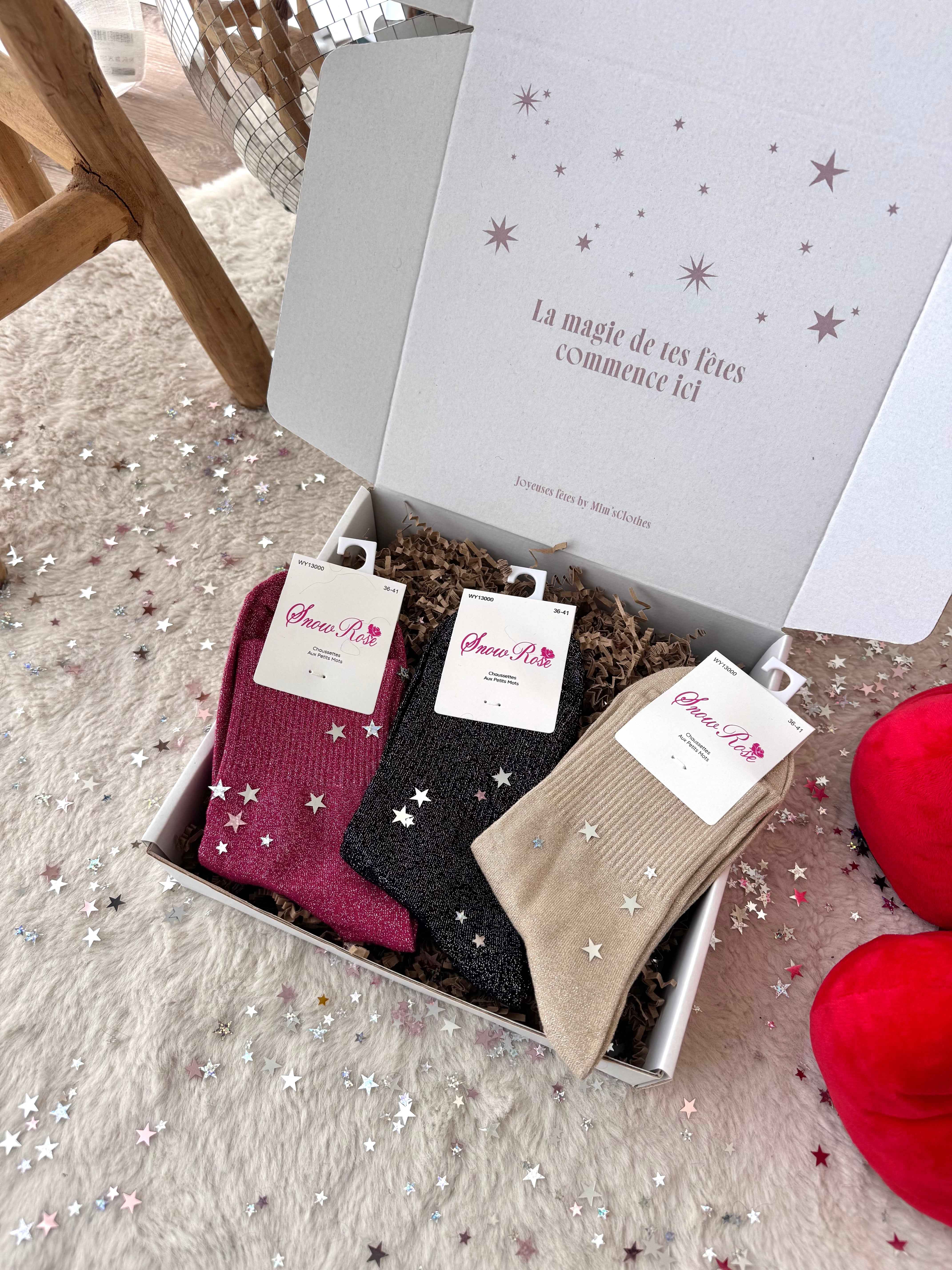 COFFRET CHAUSSETTES À PAILLETTES UNI