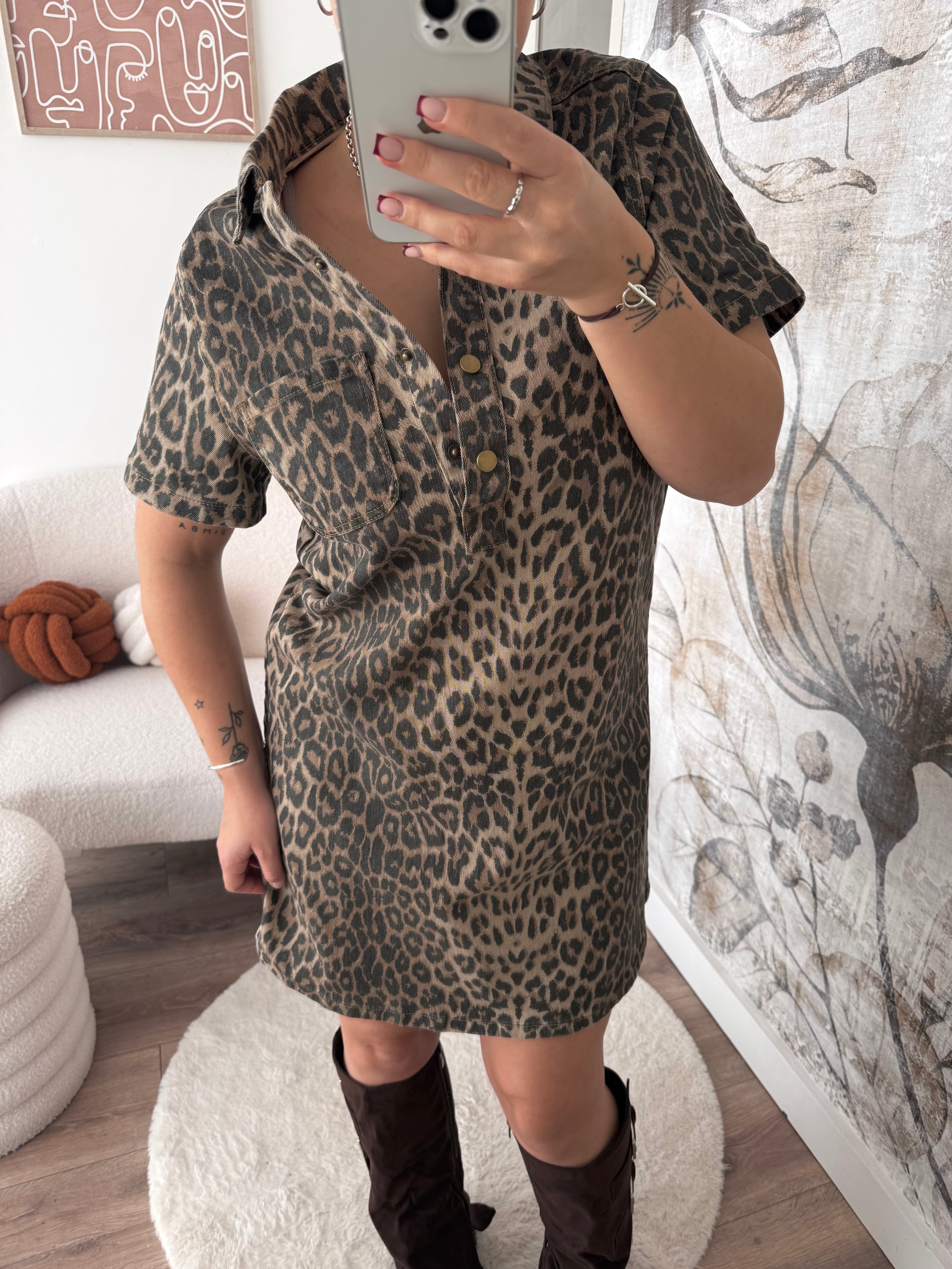 ROBE EN JEAN LÉOPARD