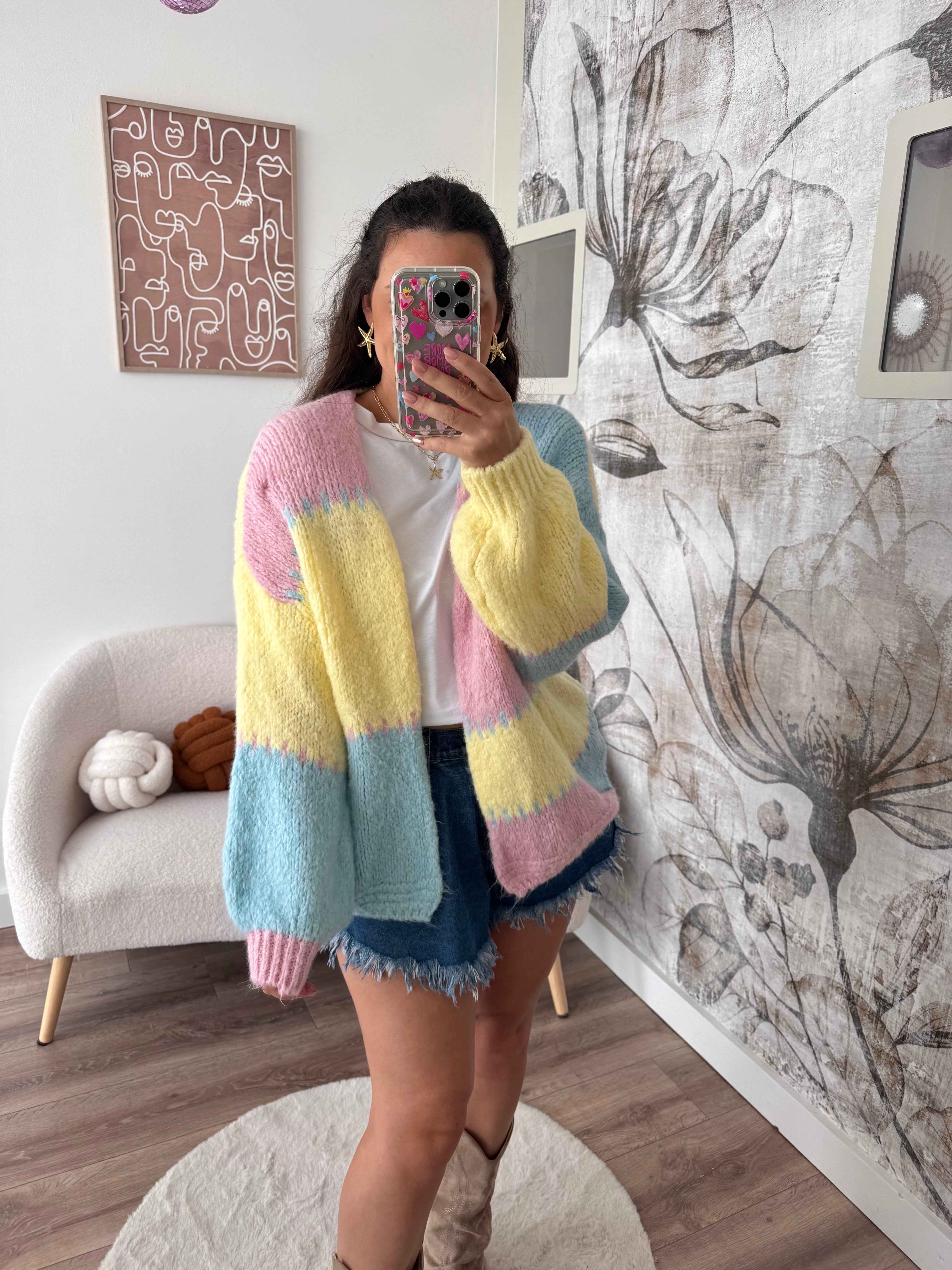 GILET ALMA ROSE/JAUNE