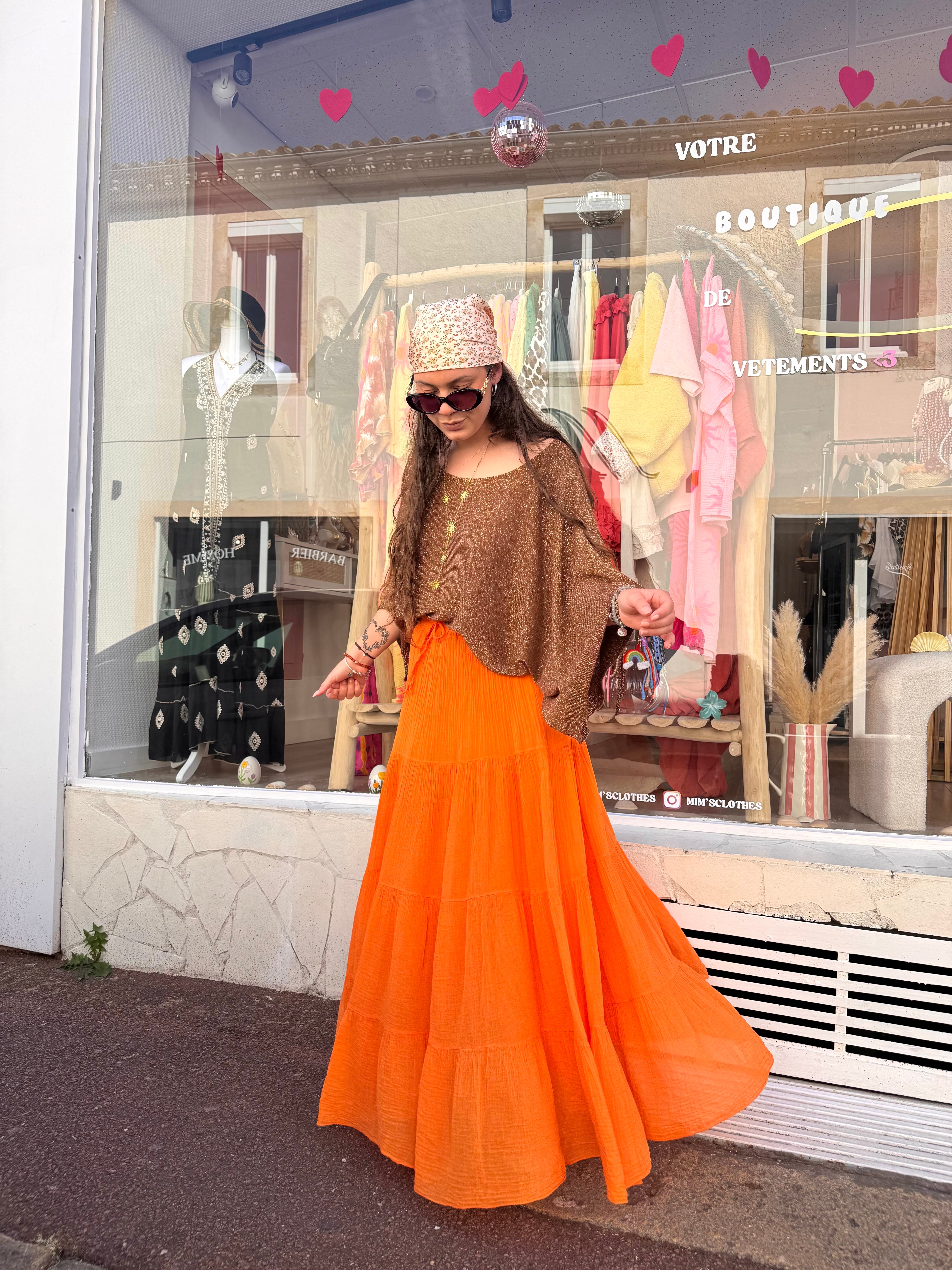 JUPE GAZE DE COTON ORANGE