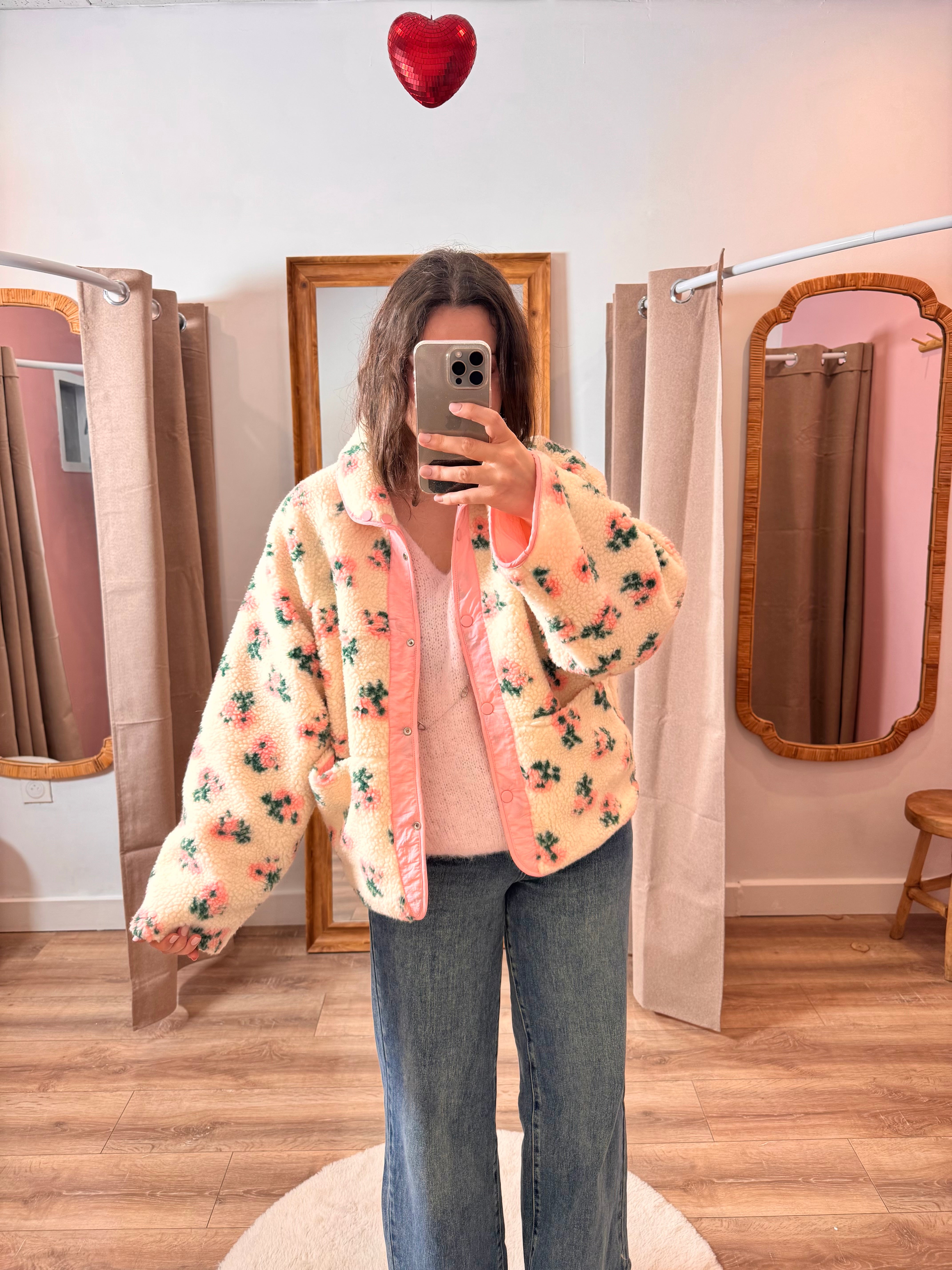 POLAIRE RÉVERSIBLE ROSE FLEURIE