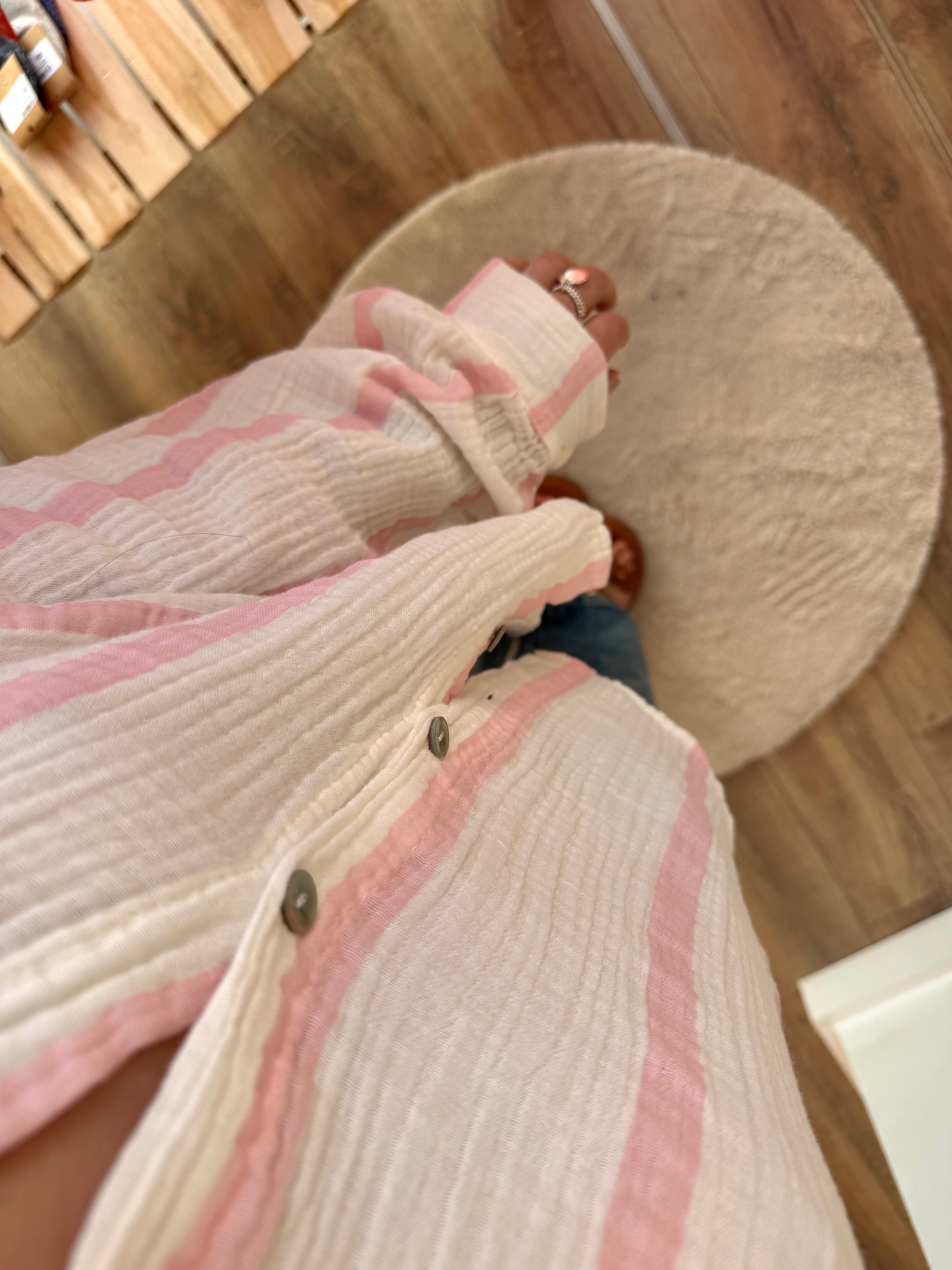 BLOUSE EN GAZE DE COTON ROSE