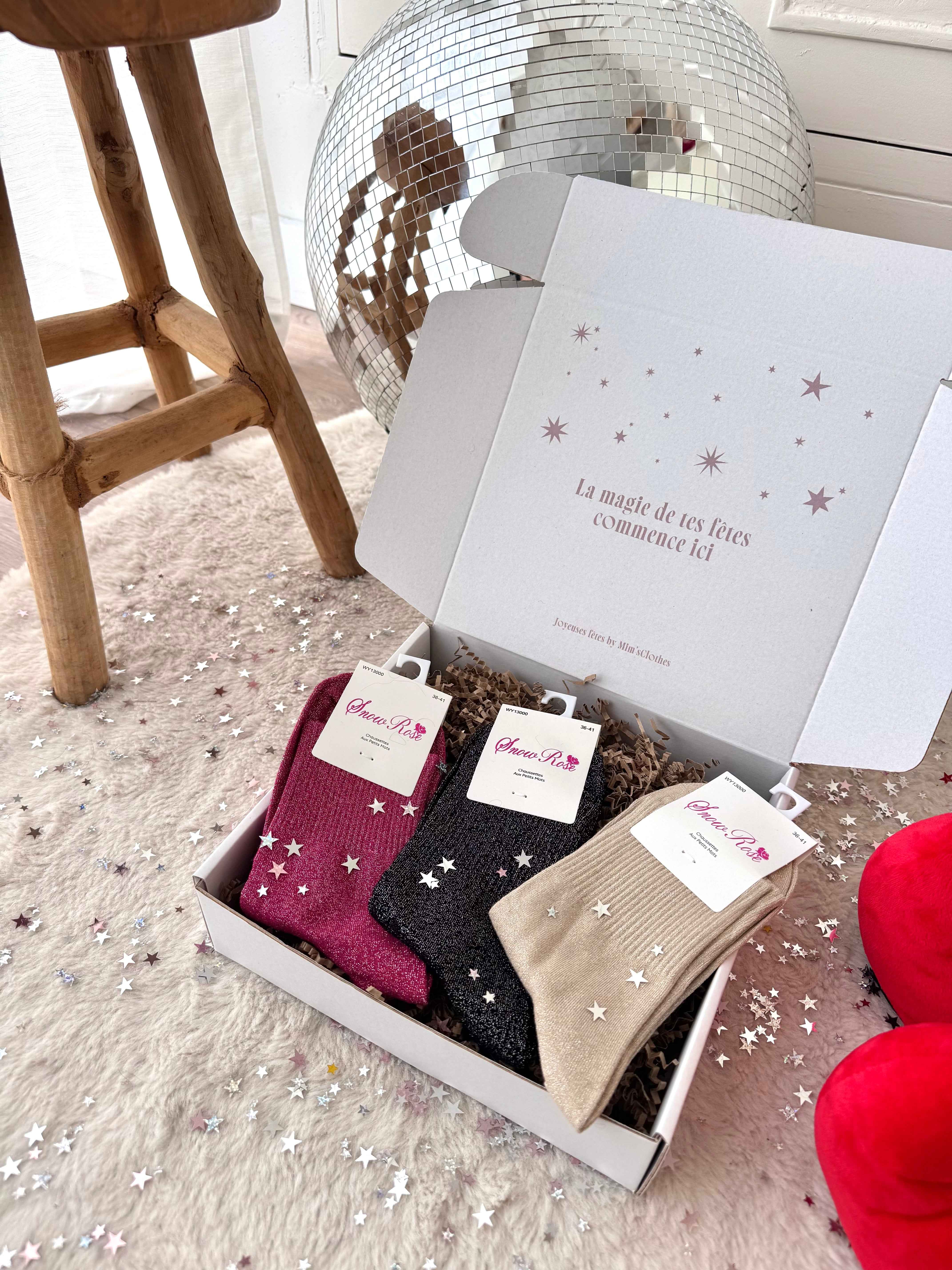 COFFRET CHAUSSETTES À PAILLETTES UNI