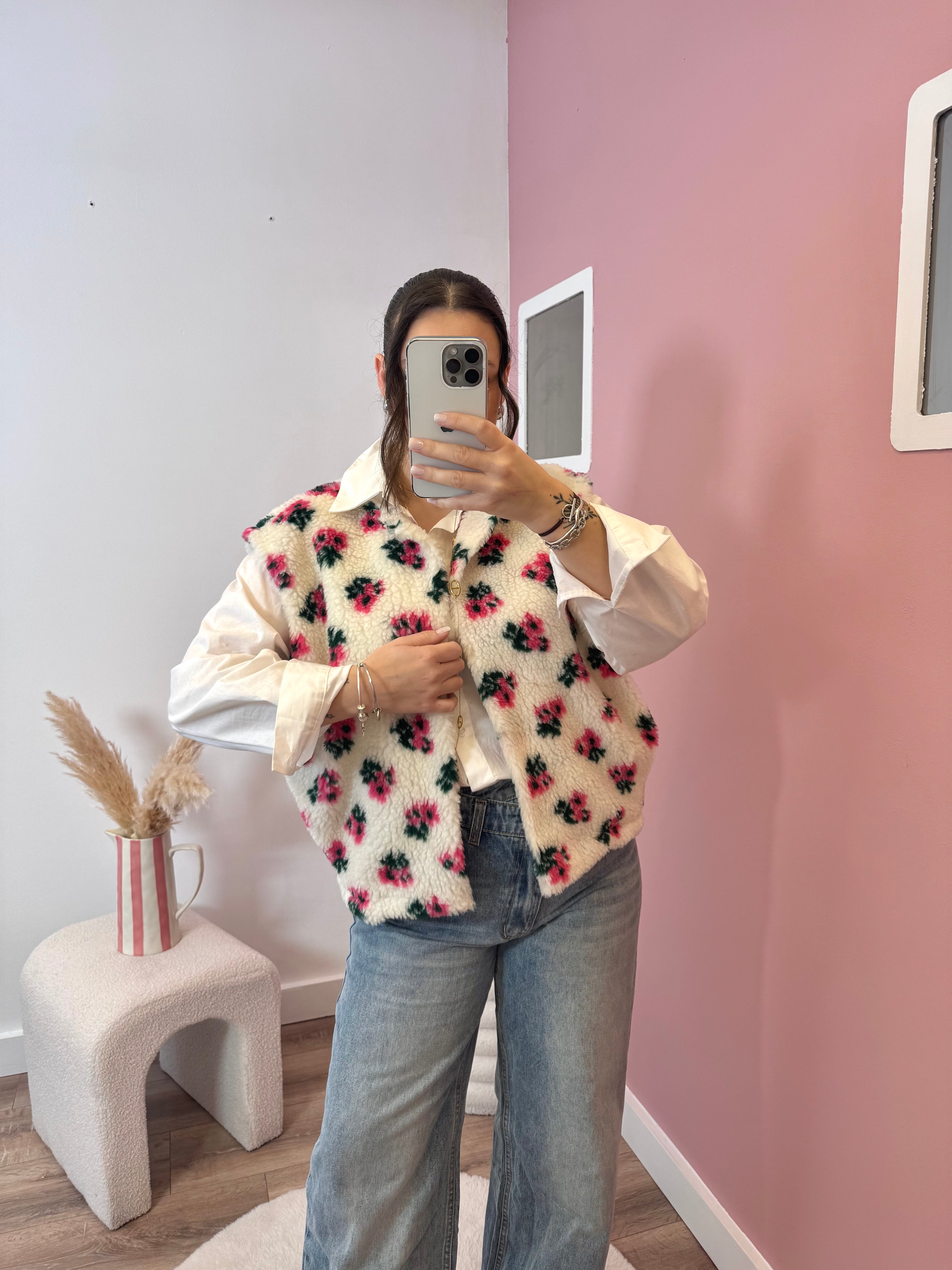 VESTE SANS MANCHE FLEURIE