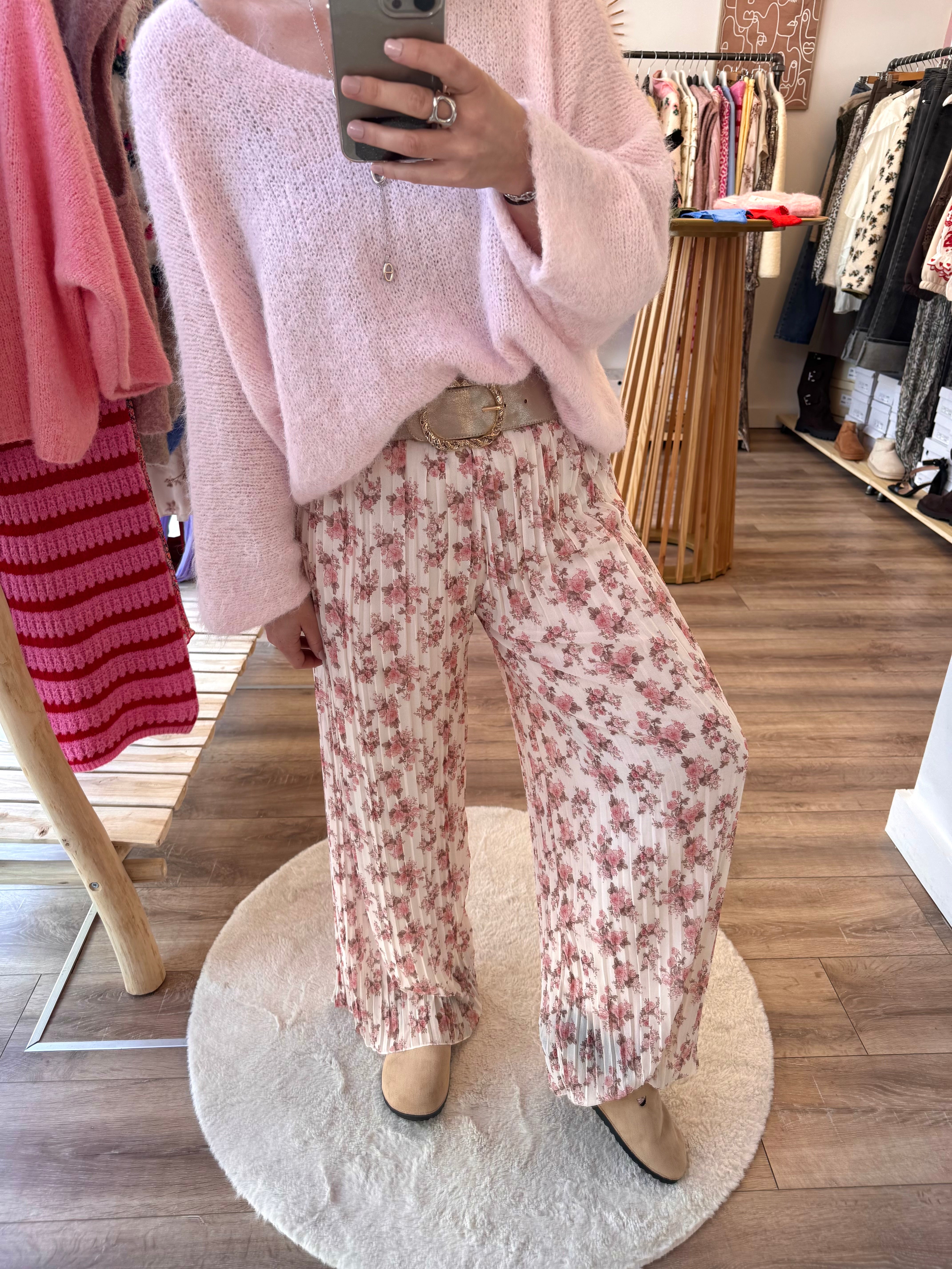 PANTALON LOLA FLEURIE ROSE CLAIR