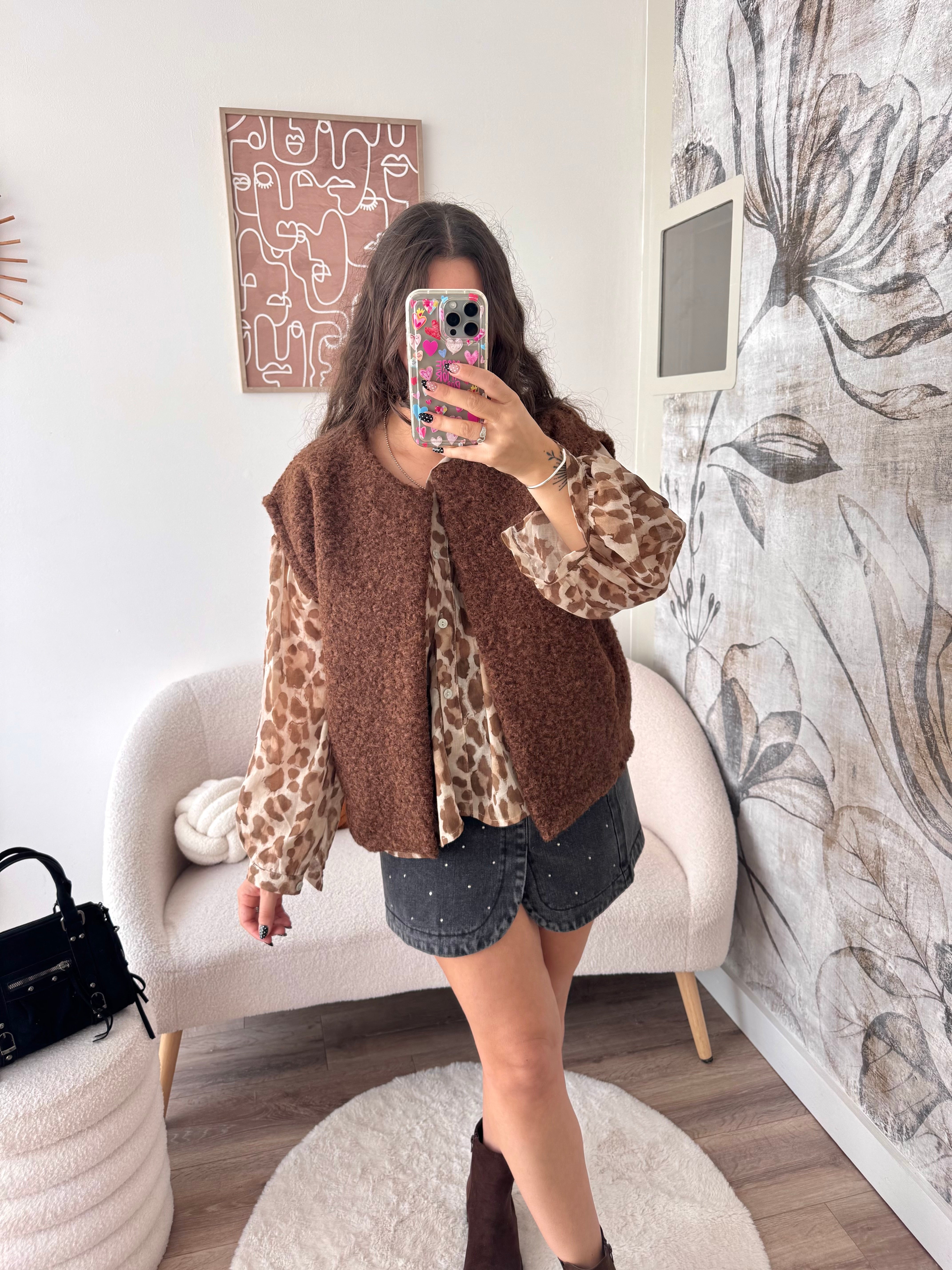 VESTE SANS MANCHE CHOCOLAT
