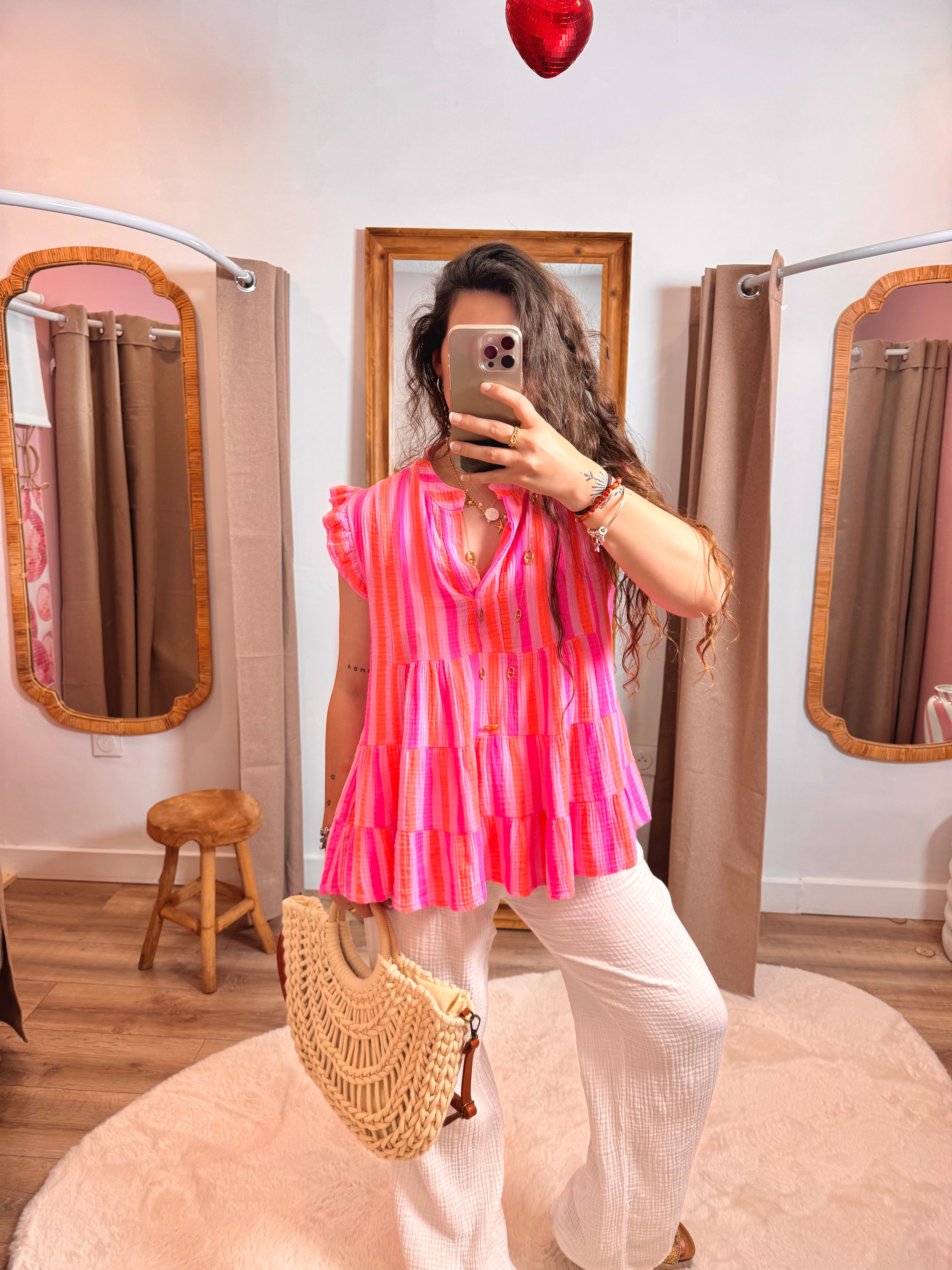 HAUT GAZE DE COTON ROSE