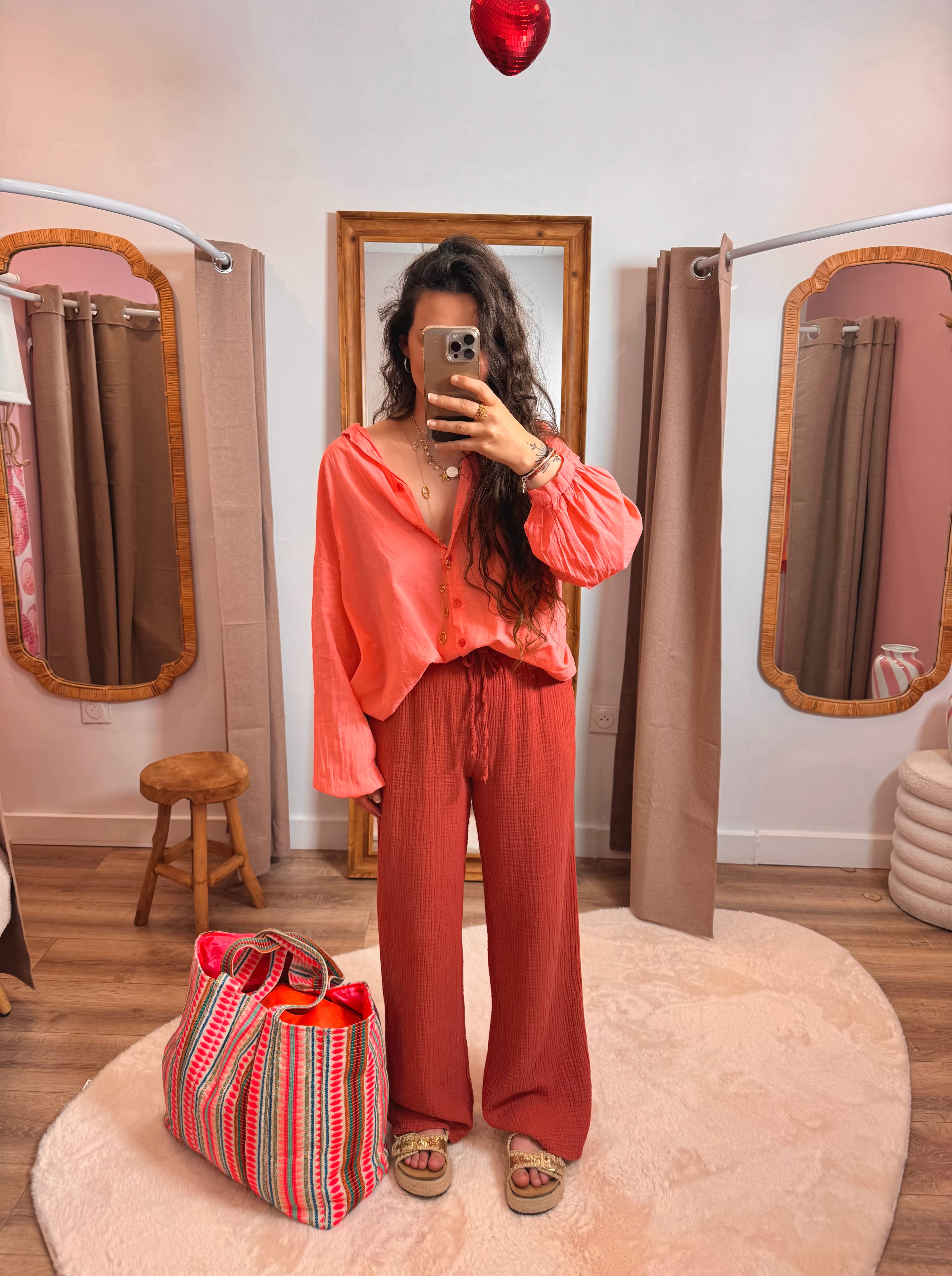PANTALON GAZE DE COTON TERRACOTTA