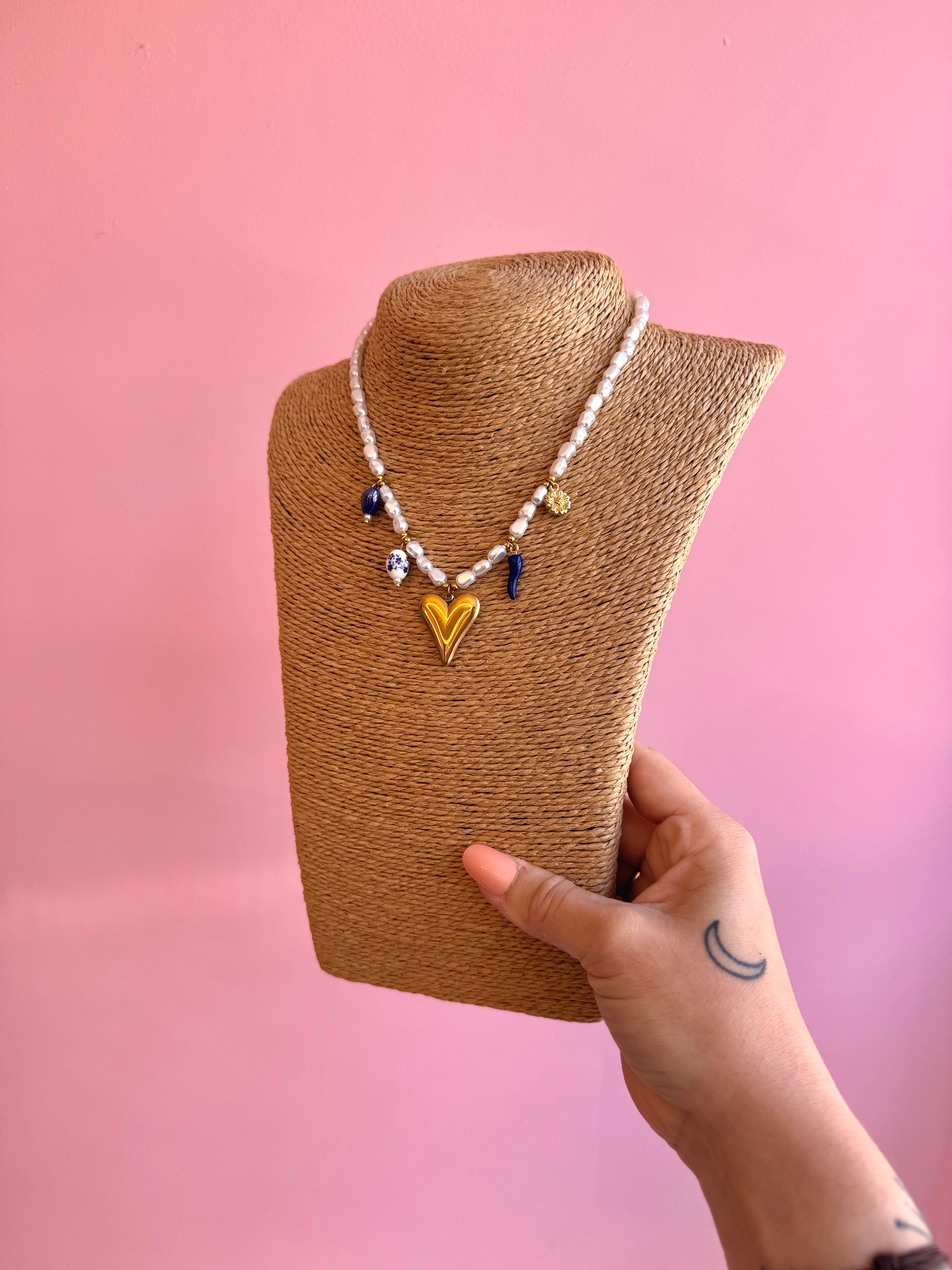 COLLIER PERLES CŒUR