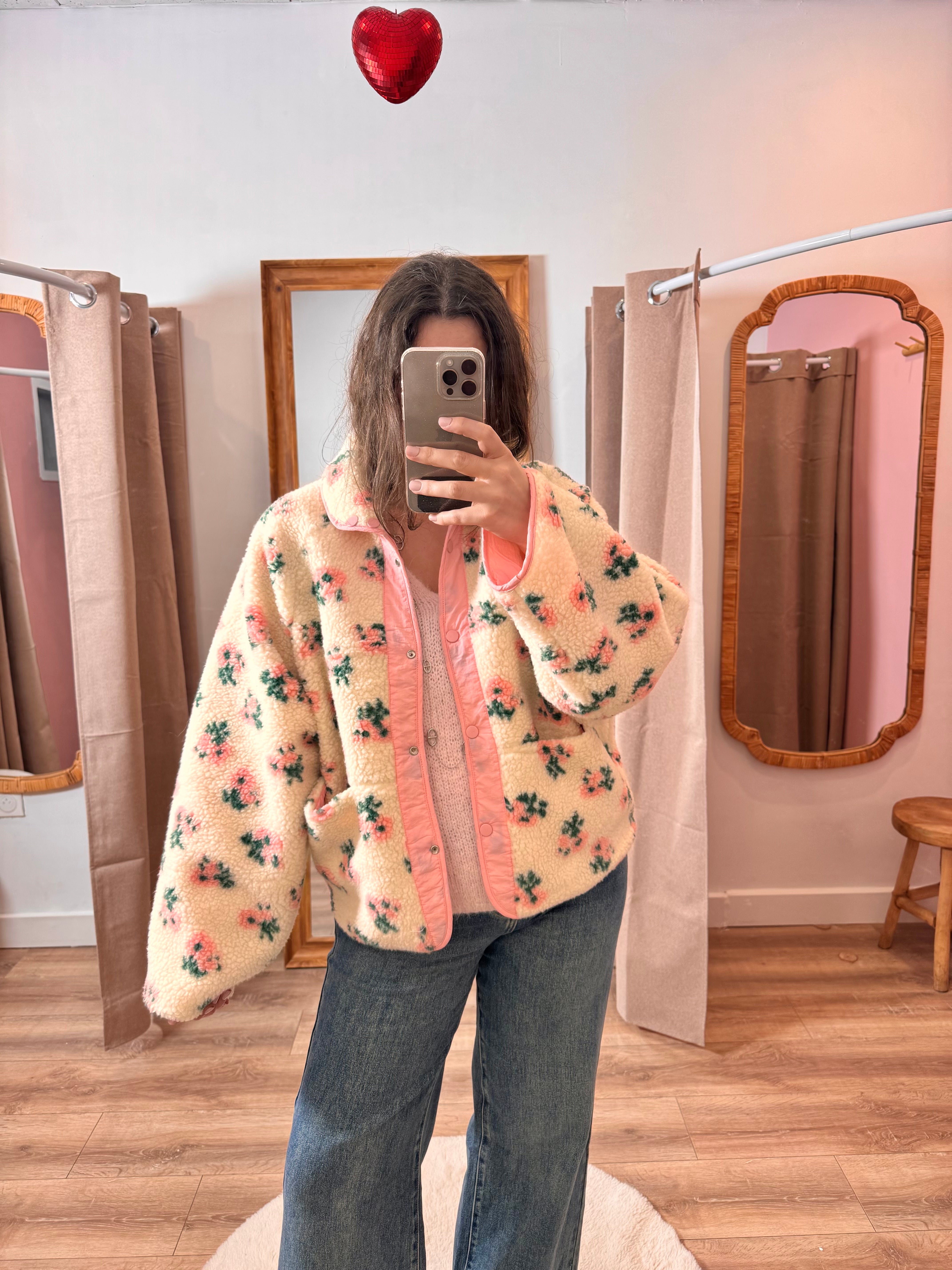 POLAIRE RÉVERSIBLE ROSE FLEURIE