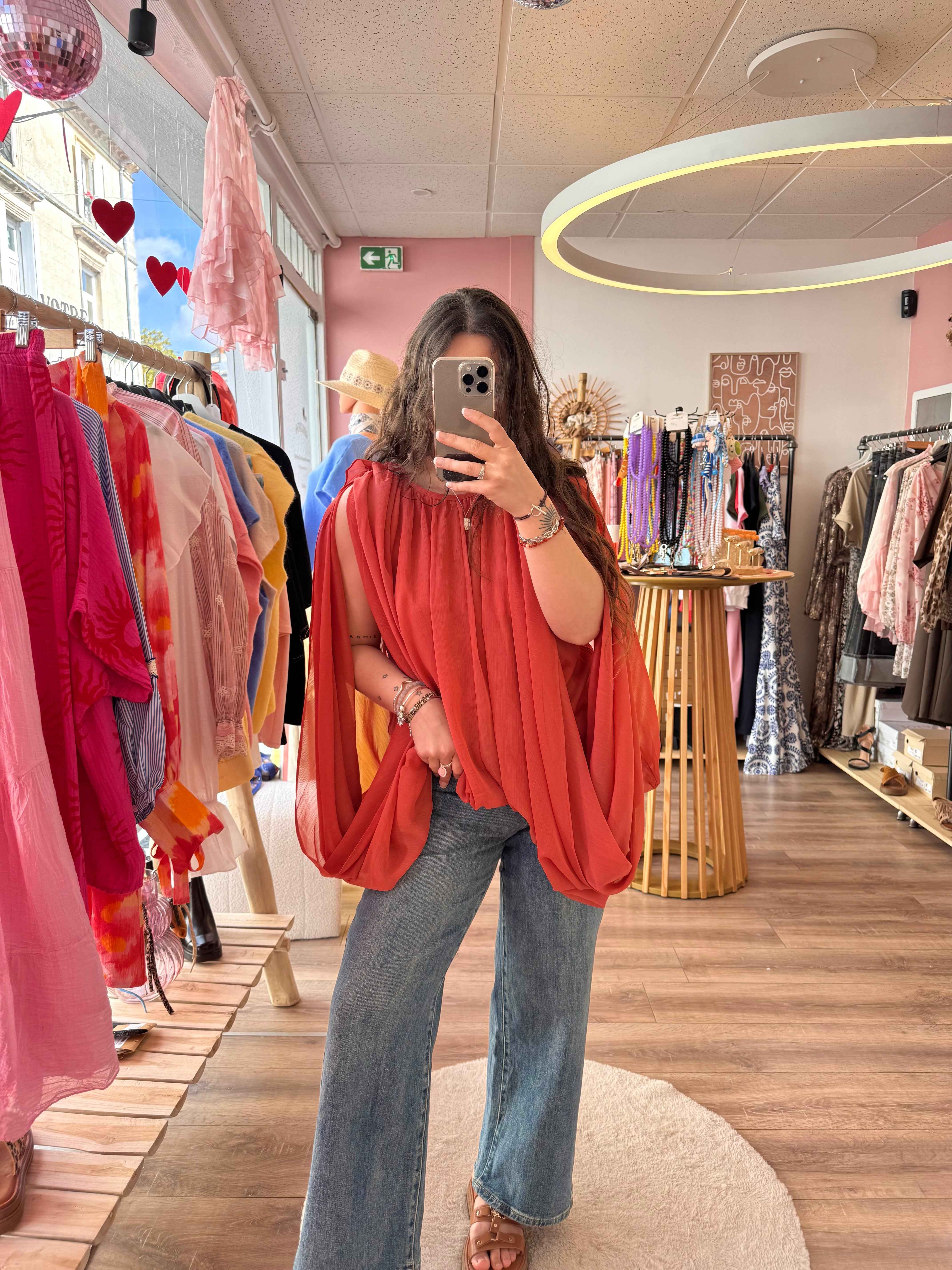 BLOUSE BOUFFANTE CORAIL