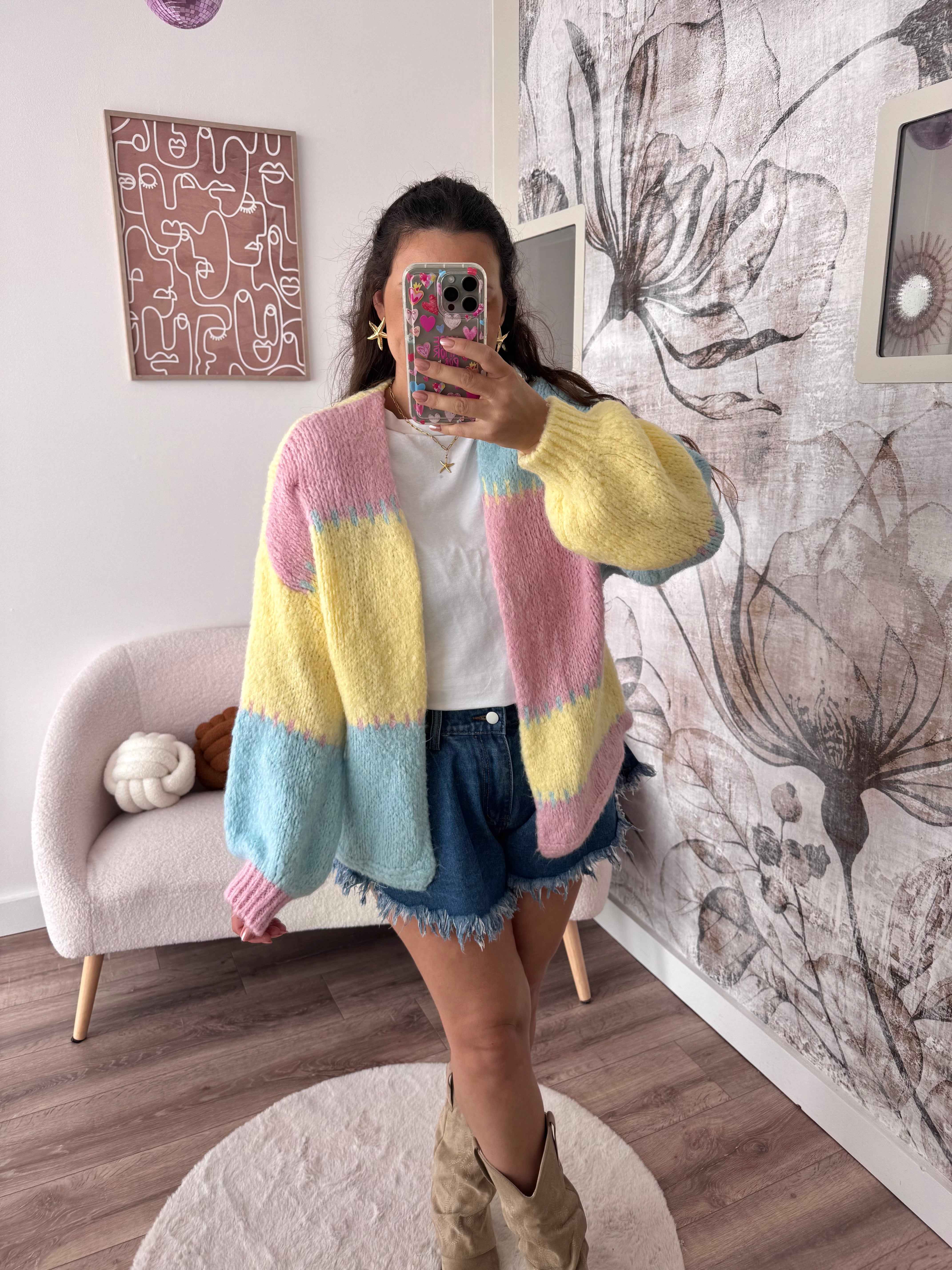 GILET ALMA ROSE/JAUNE