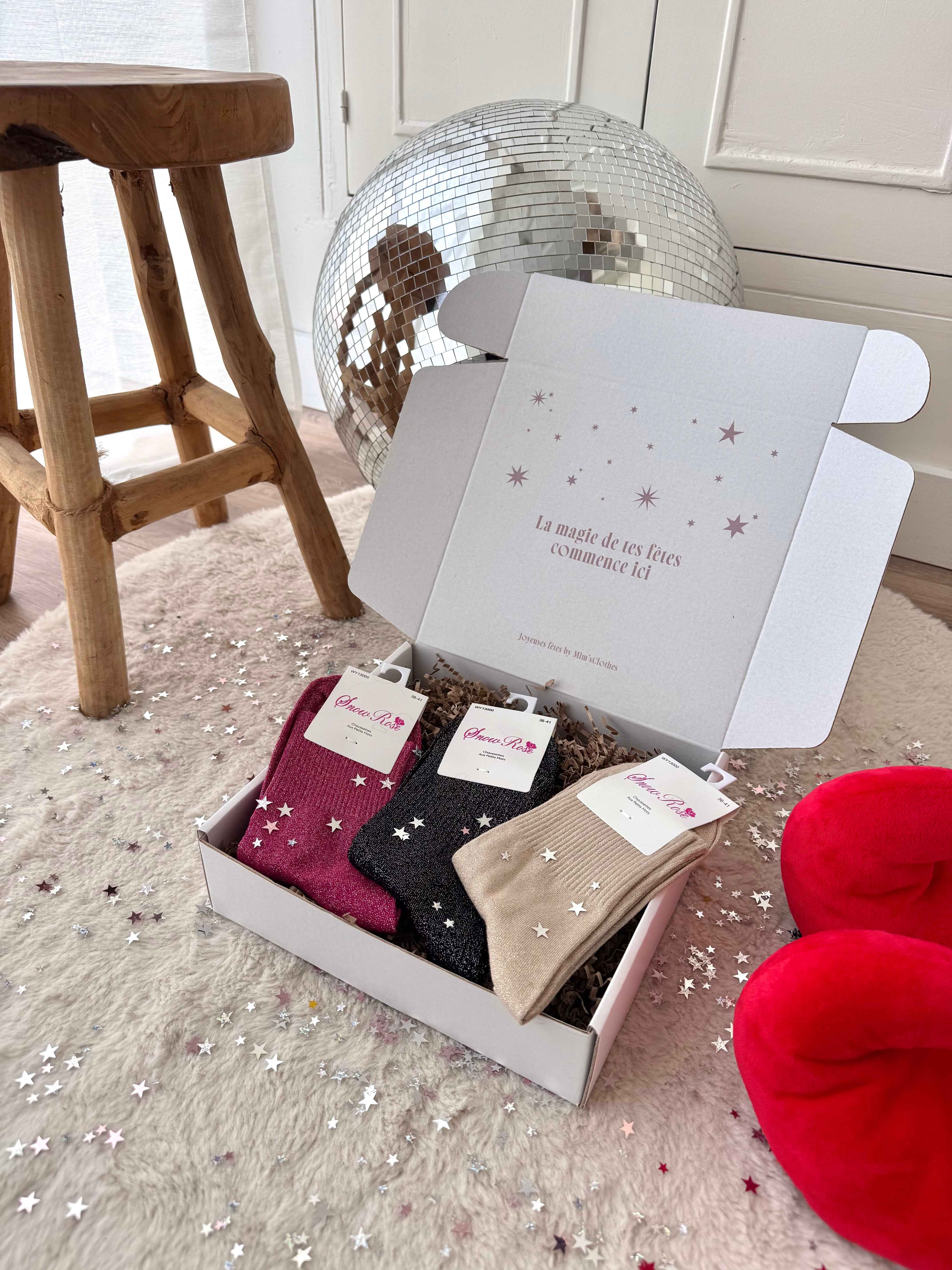 COFFRET CHAUSSETTES À PAILLETTES UNI