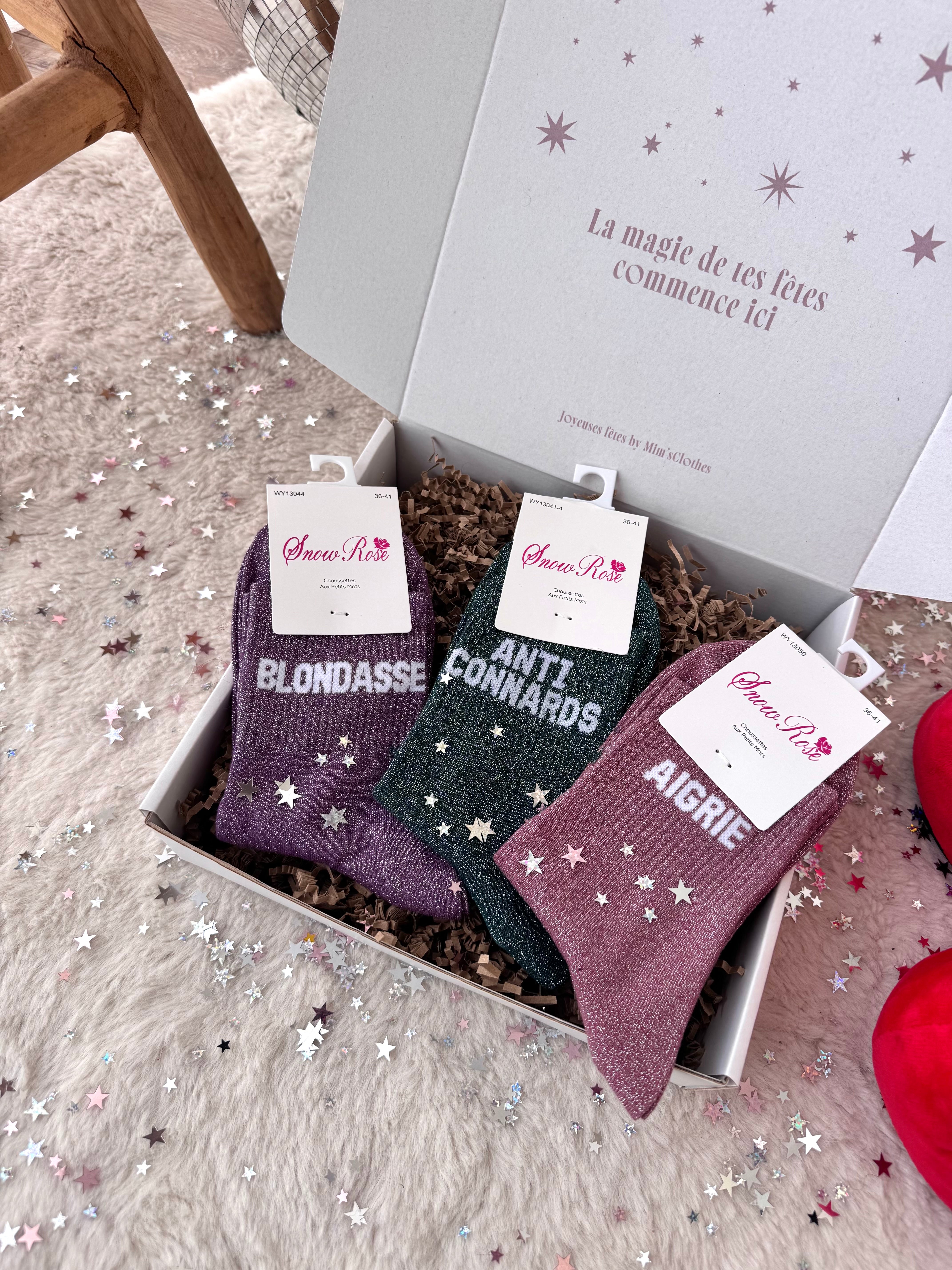 COFFRET CHAUSSETTES PAILLETTES BLONDASSE/ANTI CONNARD/AIGRIE