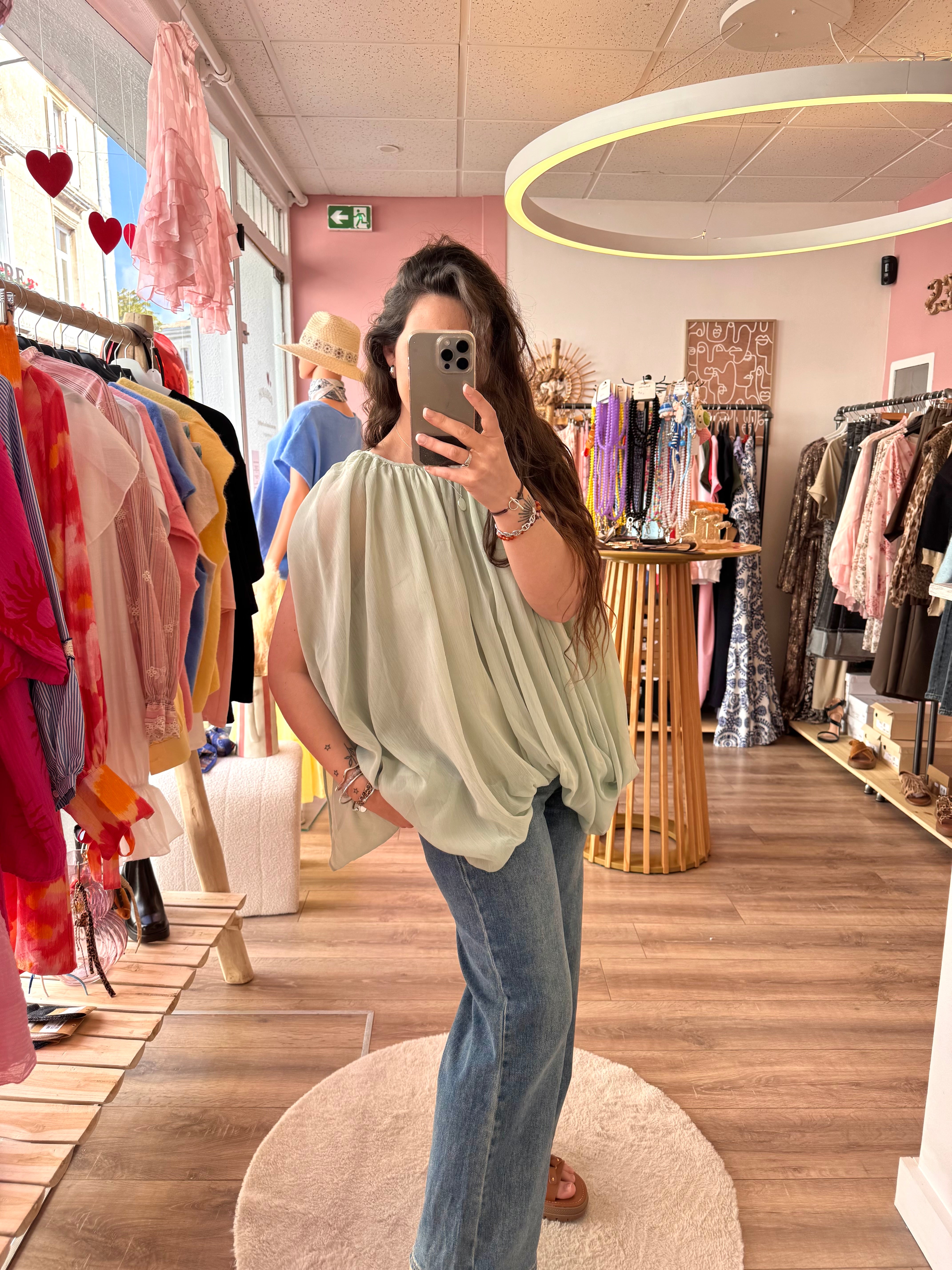 BLOUSE BOUFFANTE VERT D’EAU