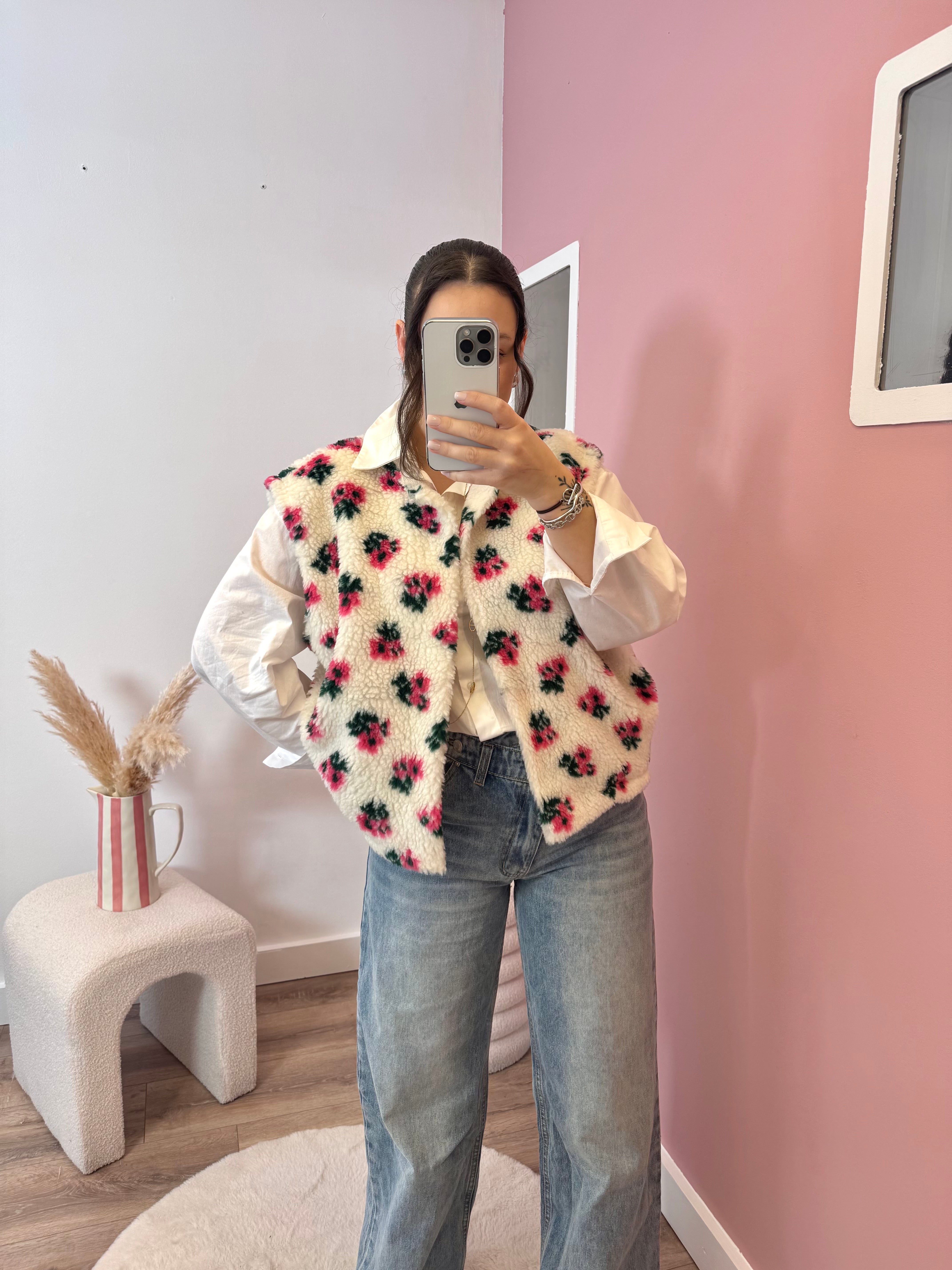 VESTE SANS MANCHE FLEURIE