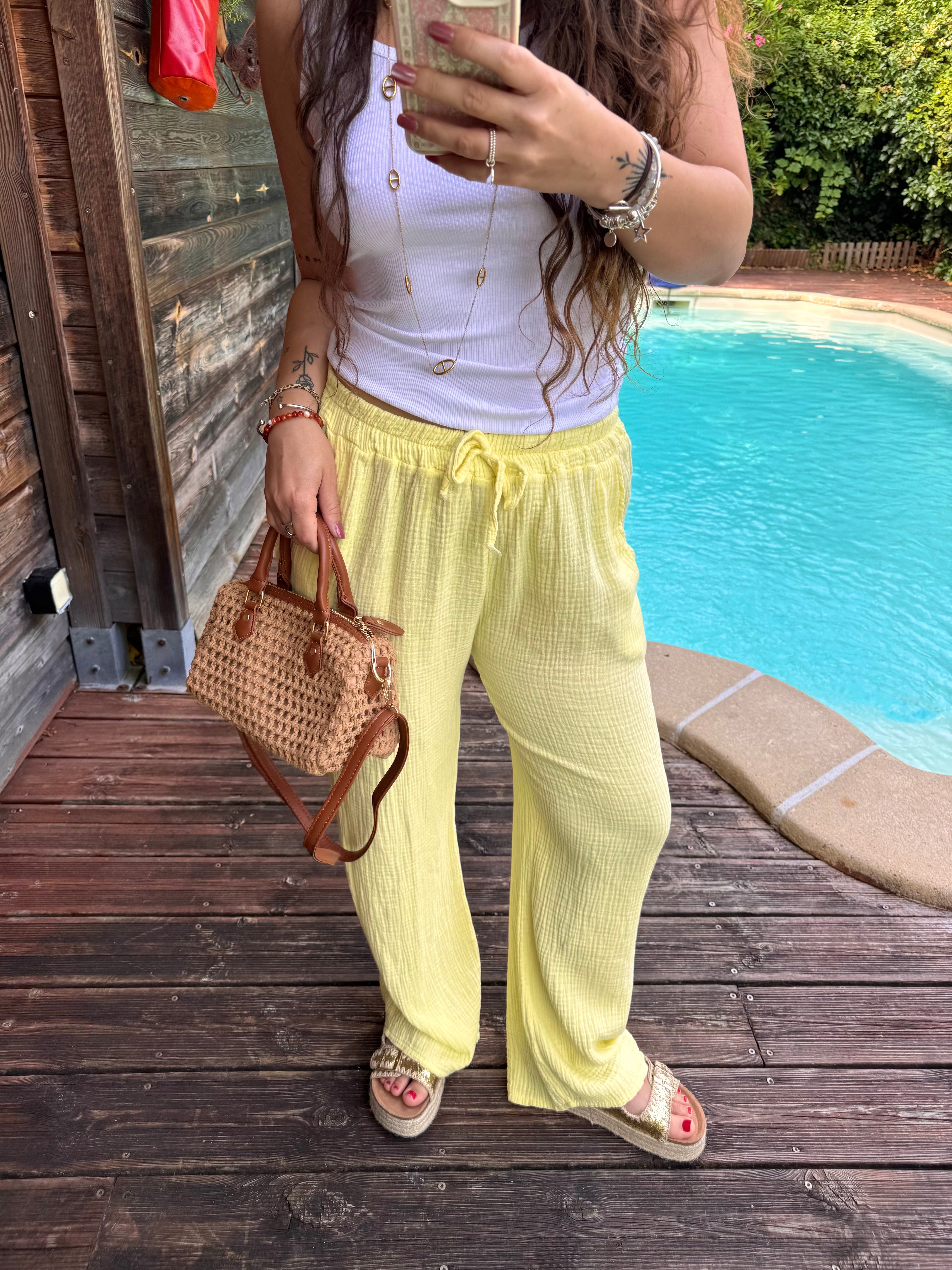 PANTALON GAZE DE COTON JAUNE
