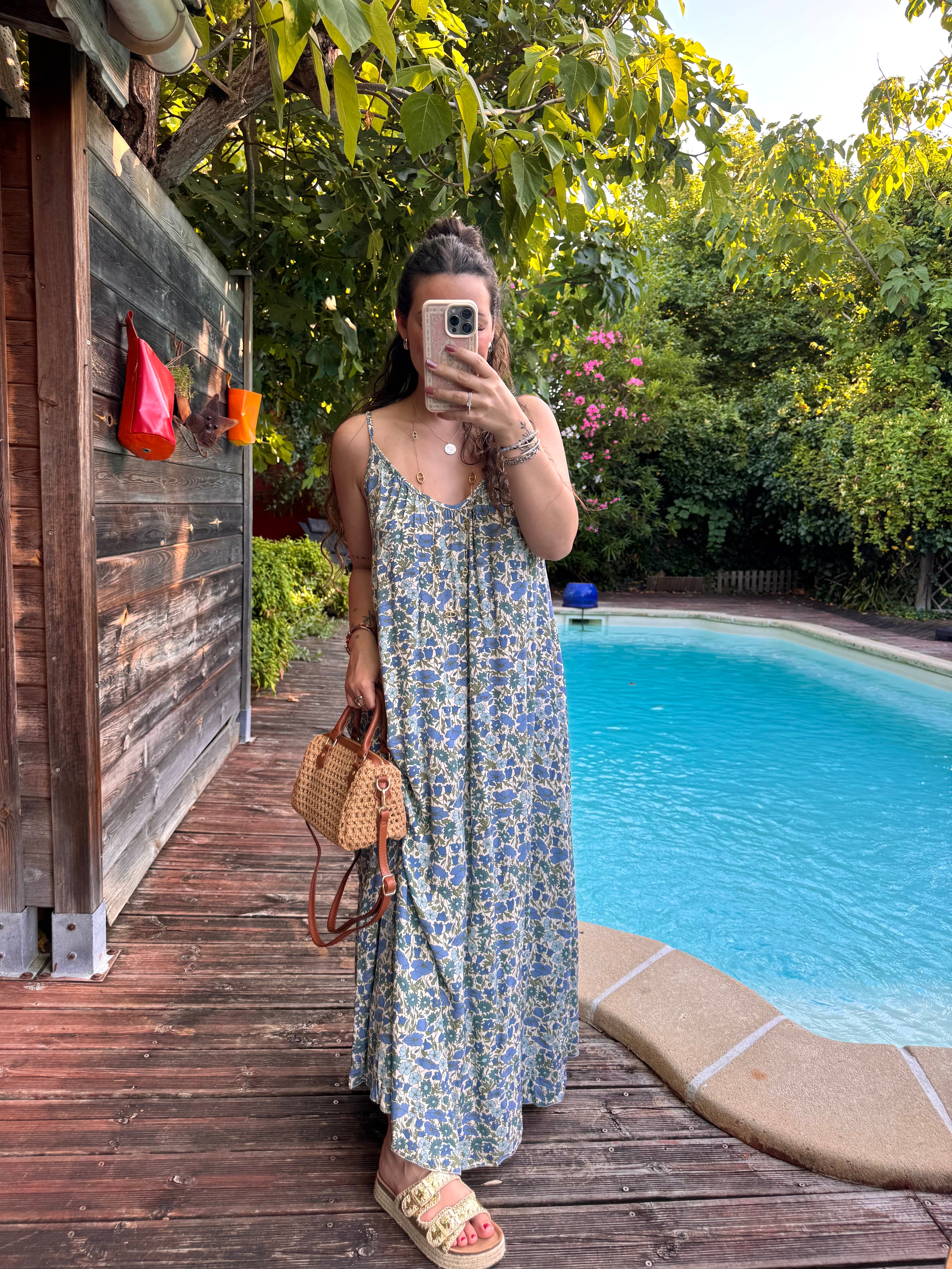 ROBE FLUIDE BLEU FLEURIE