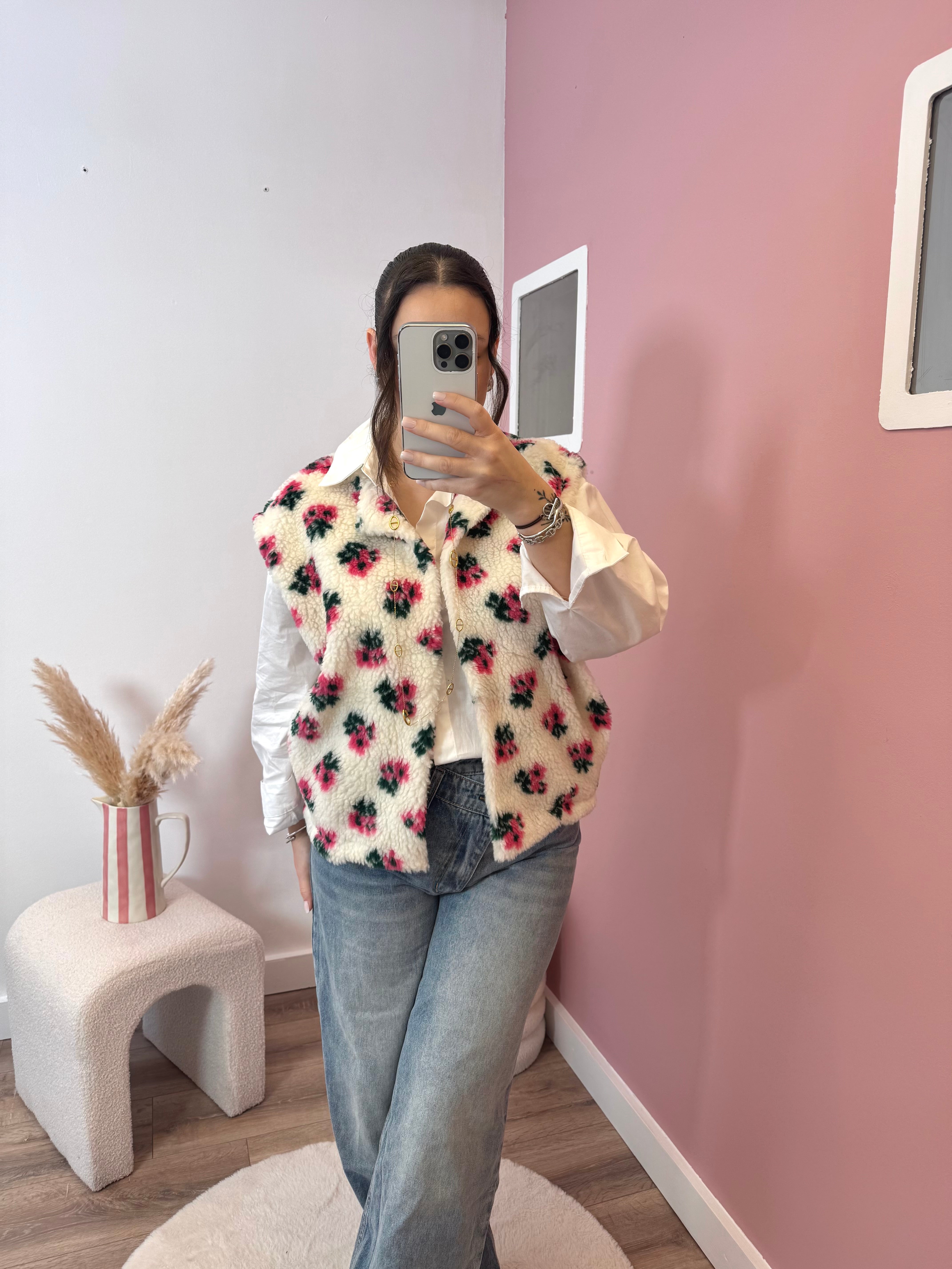 VESTE SANS MANCHE FLEURIE