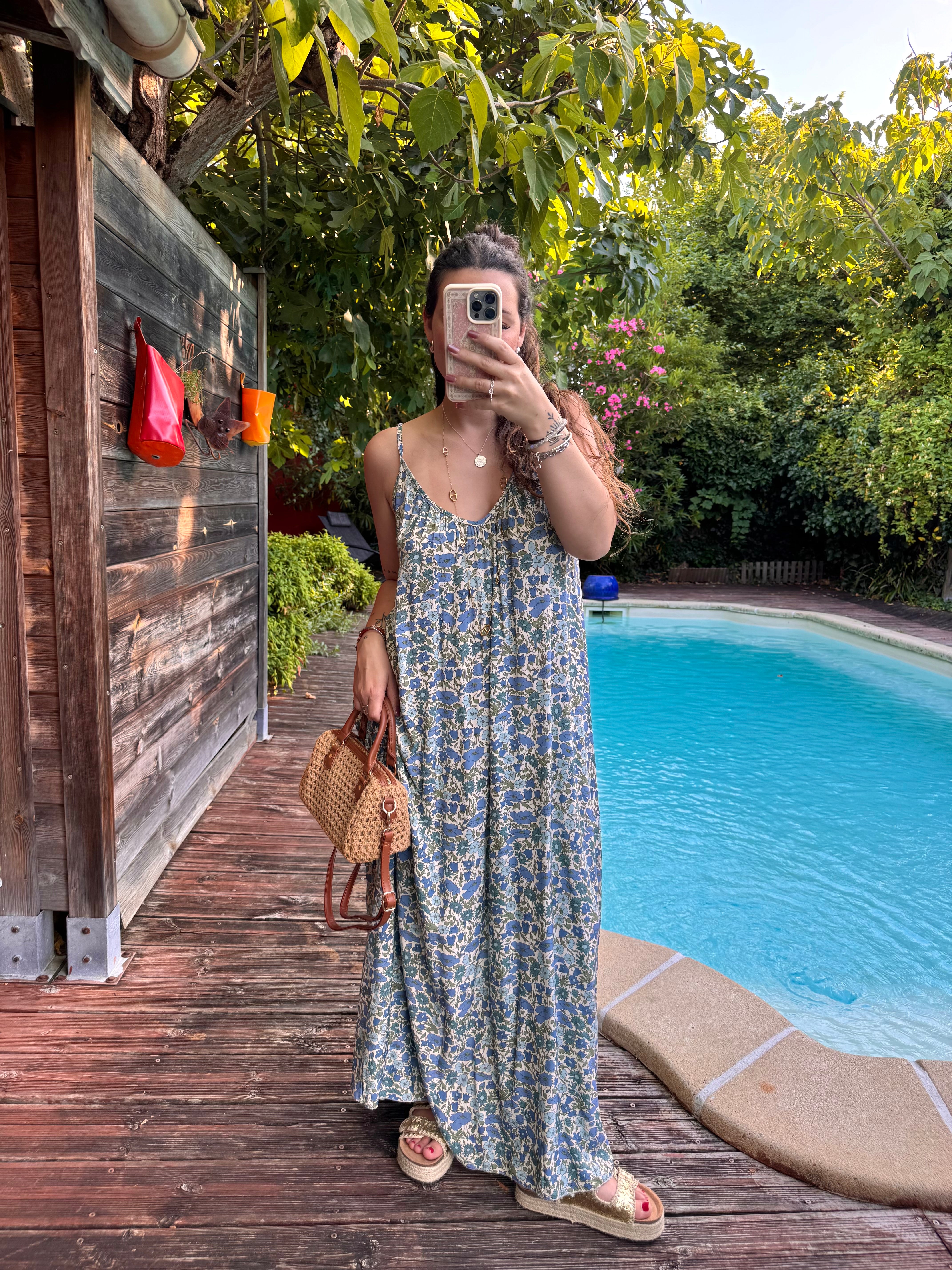 ROBE FLUIDE BLEU FLEURIE