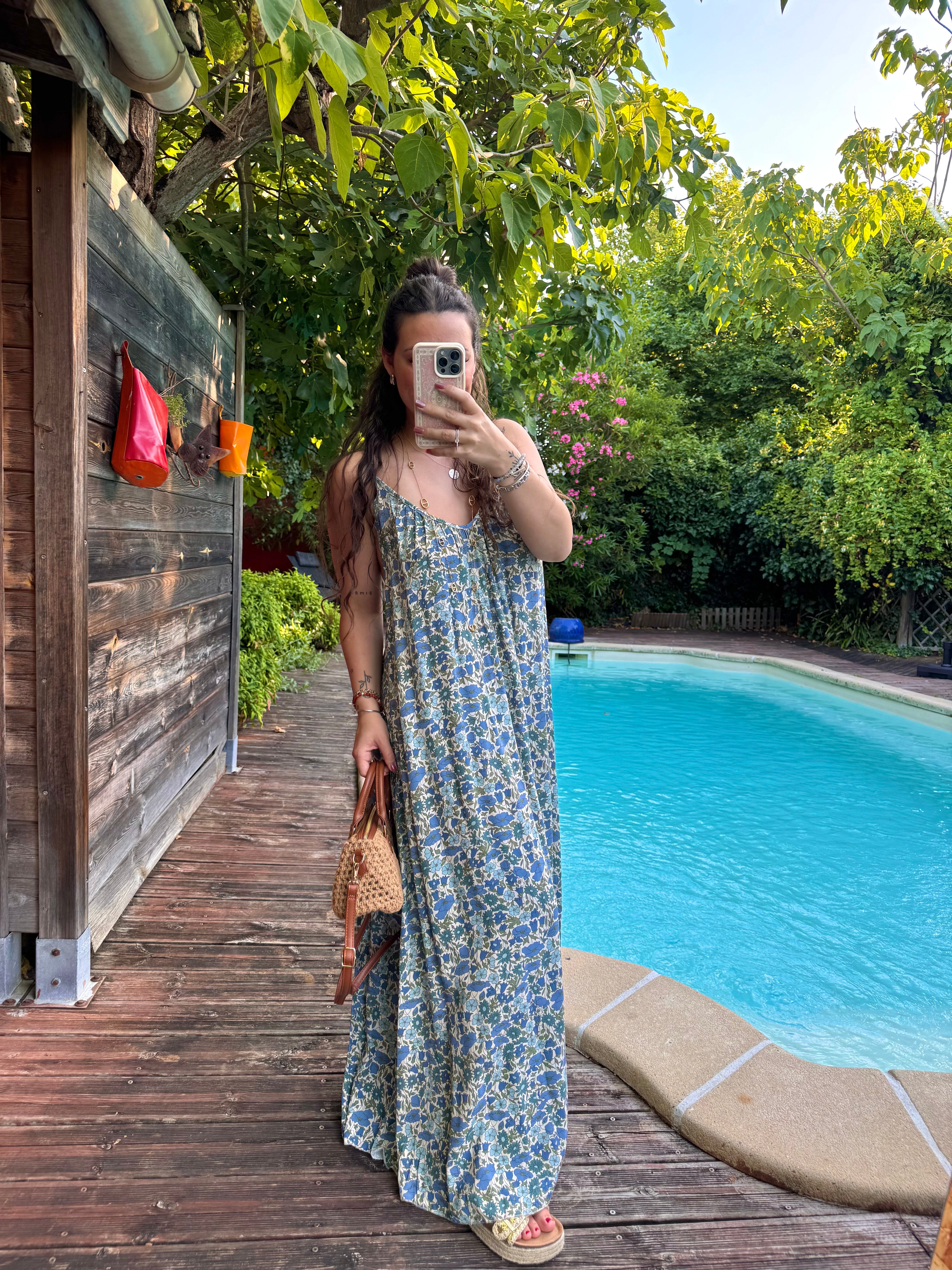 ROBE FLUIDE BLEU FLEURIE