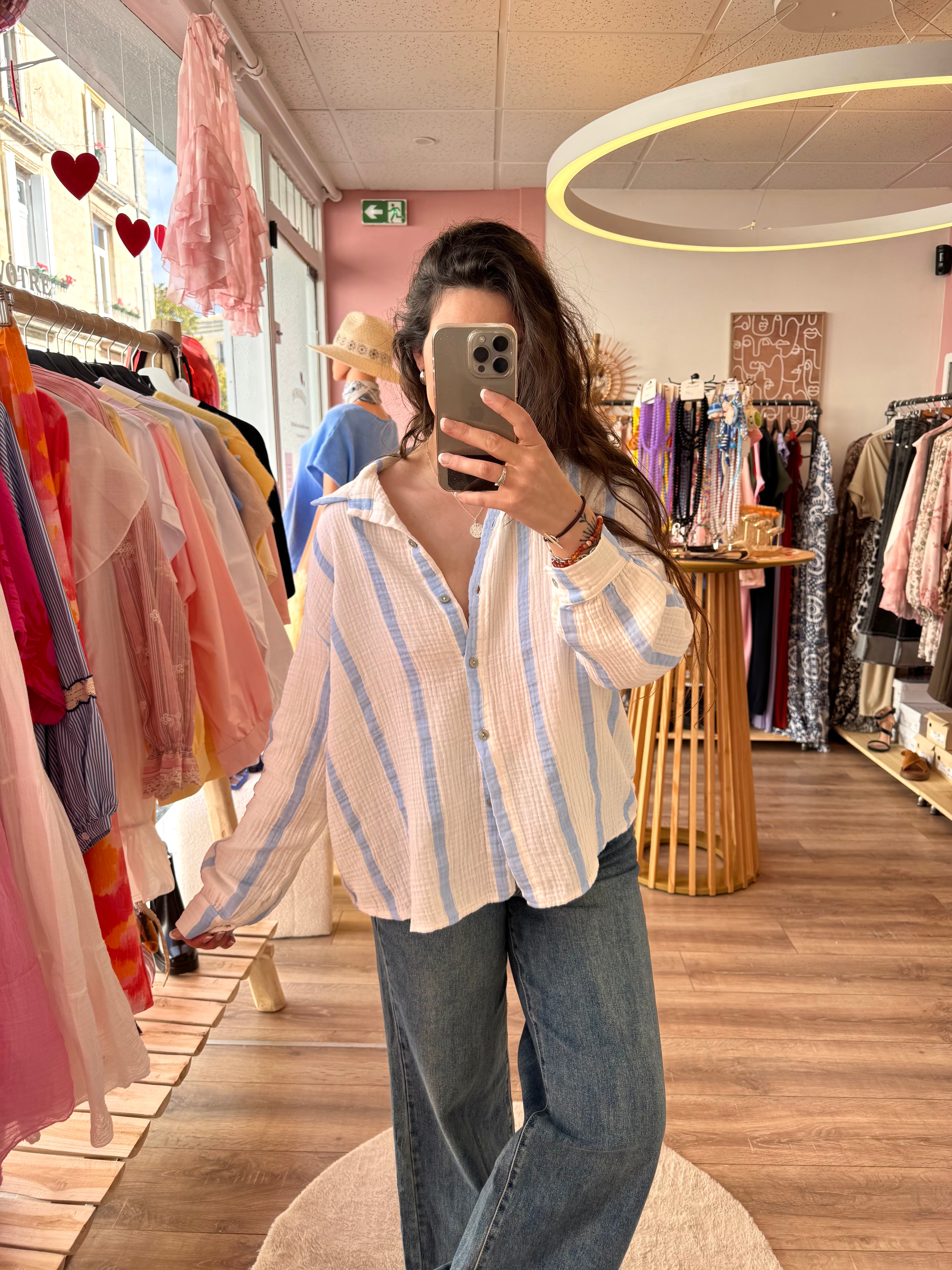 BLOUSE GAZE DE COTON BLEU