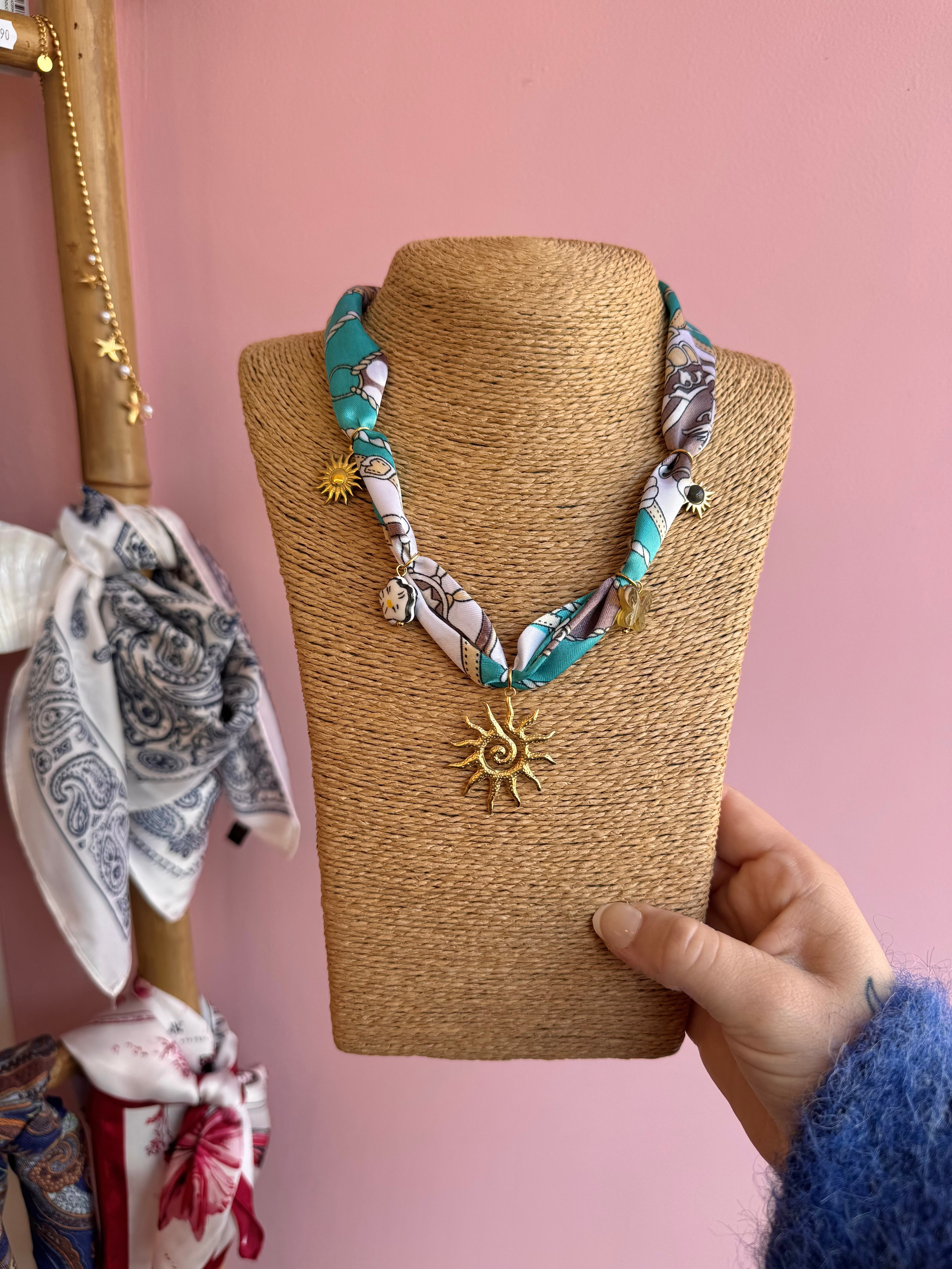 COLLIER FOULARD TURQUOISE SOLEIL