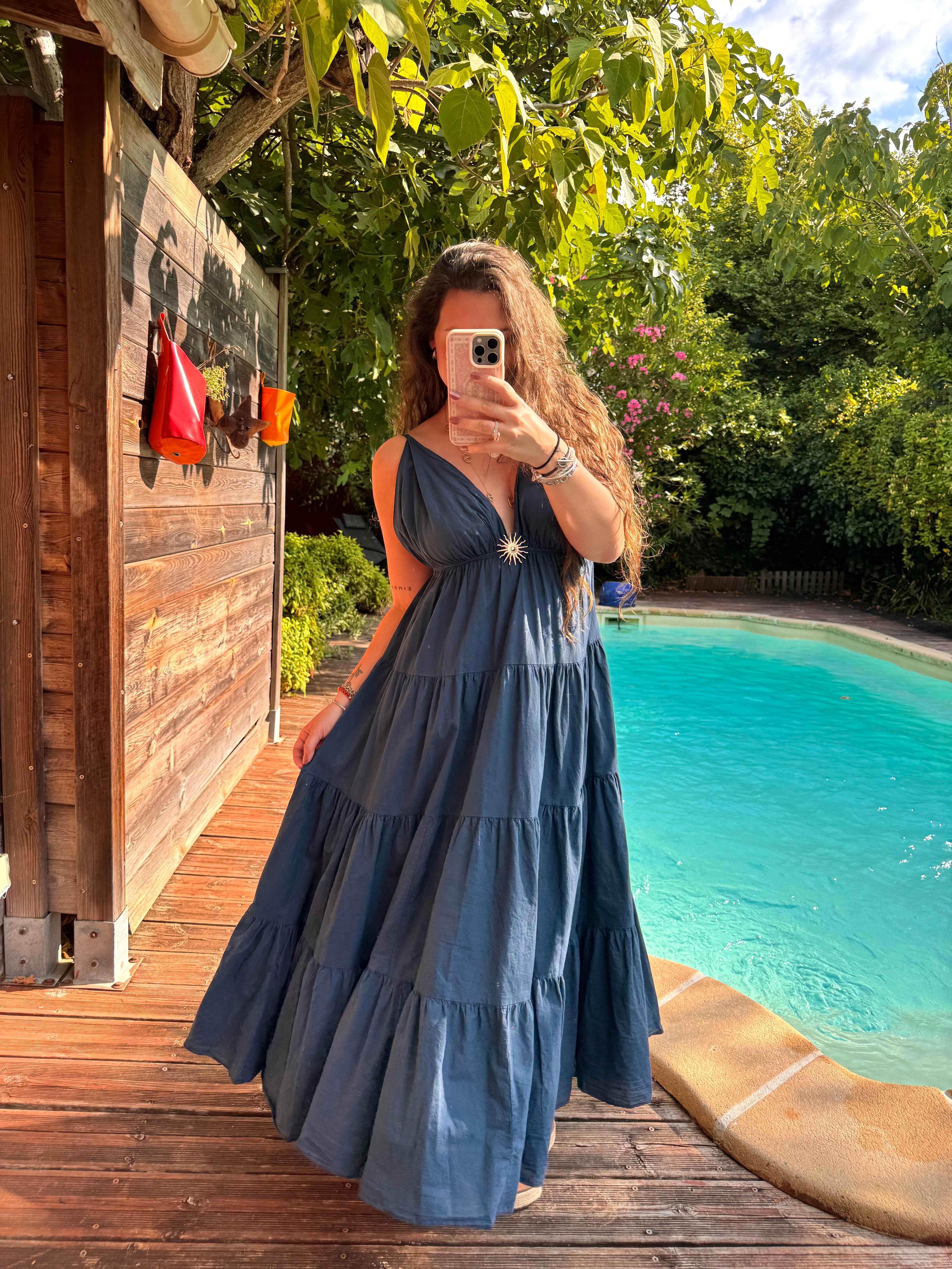 ROBE SOLEIL LONGUE BLEU MARINE