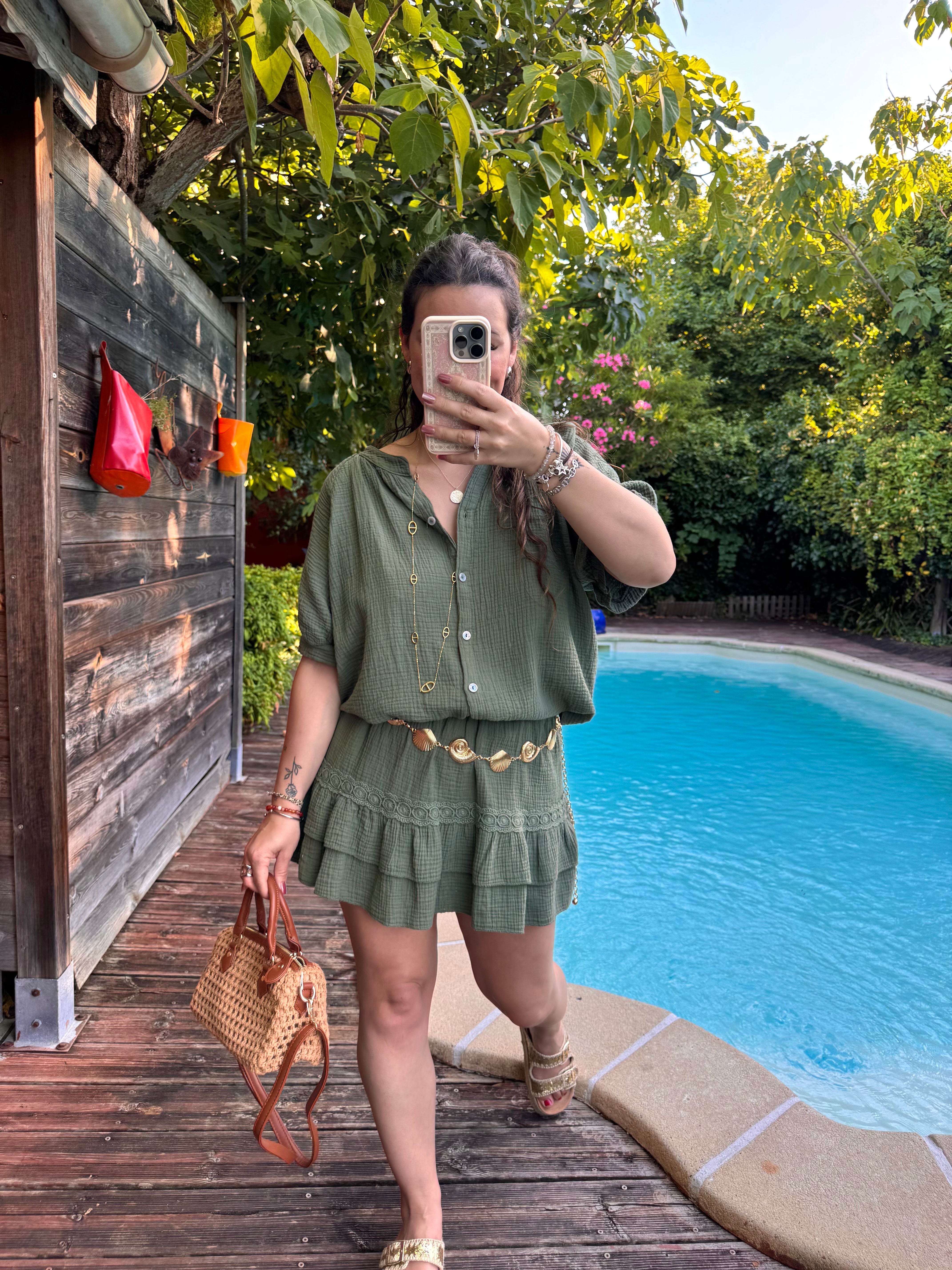 ENSEMBLE JUPE/BLOUSE KAKI