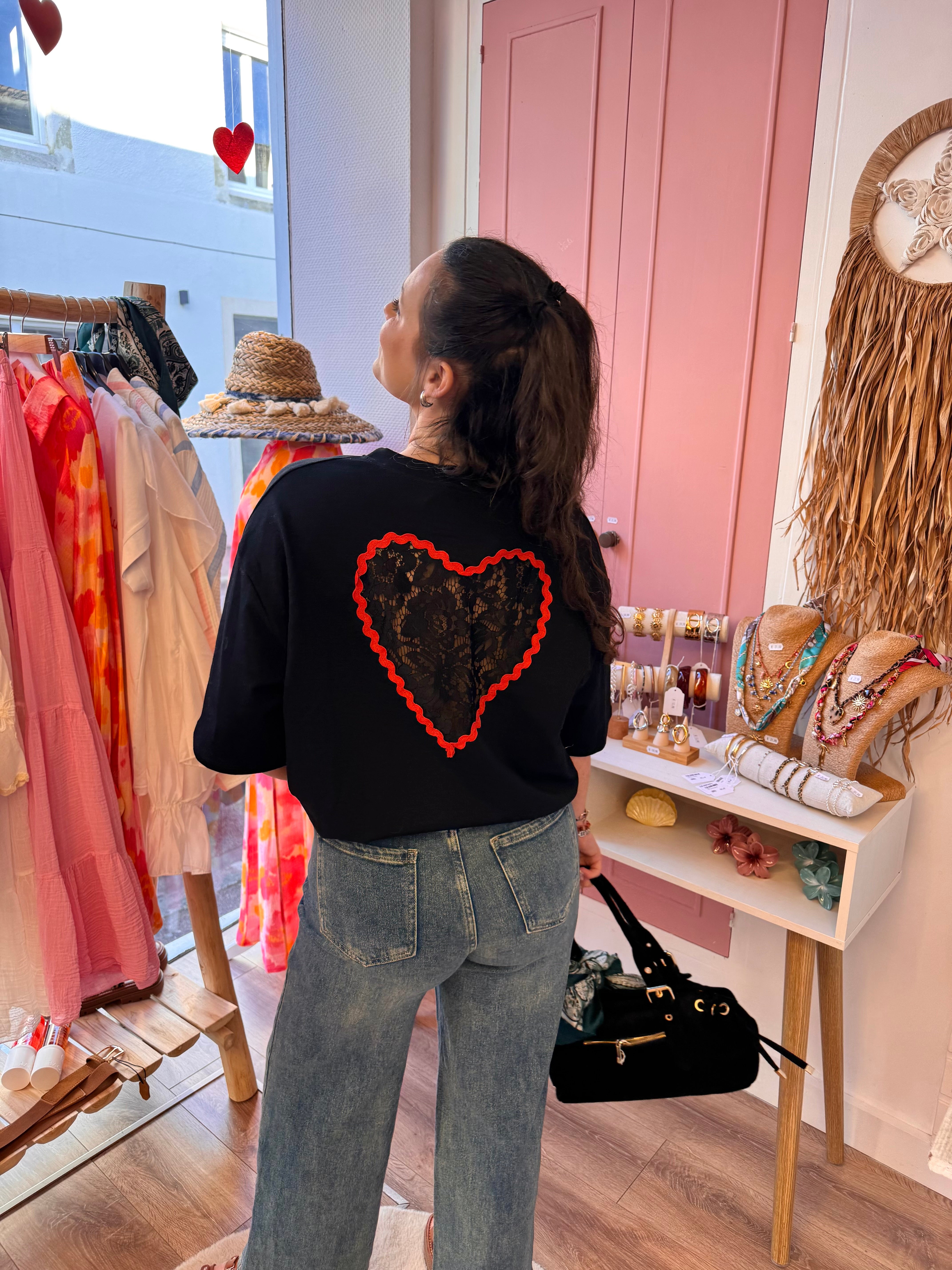 T-SHIRT COUP DE COEUR DENTELLE NOIR