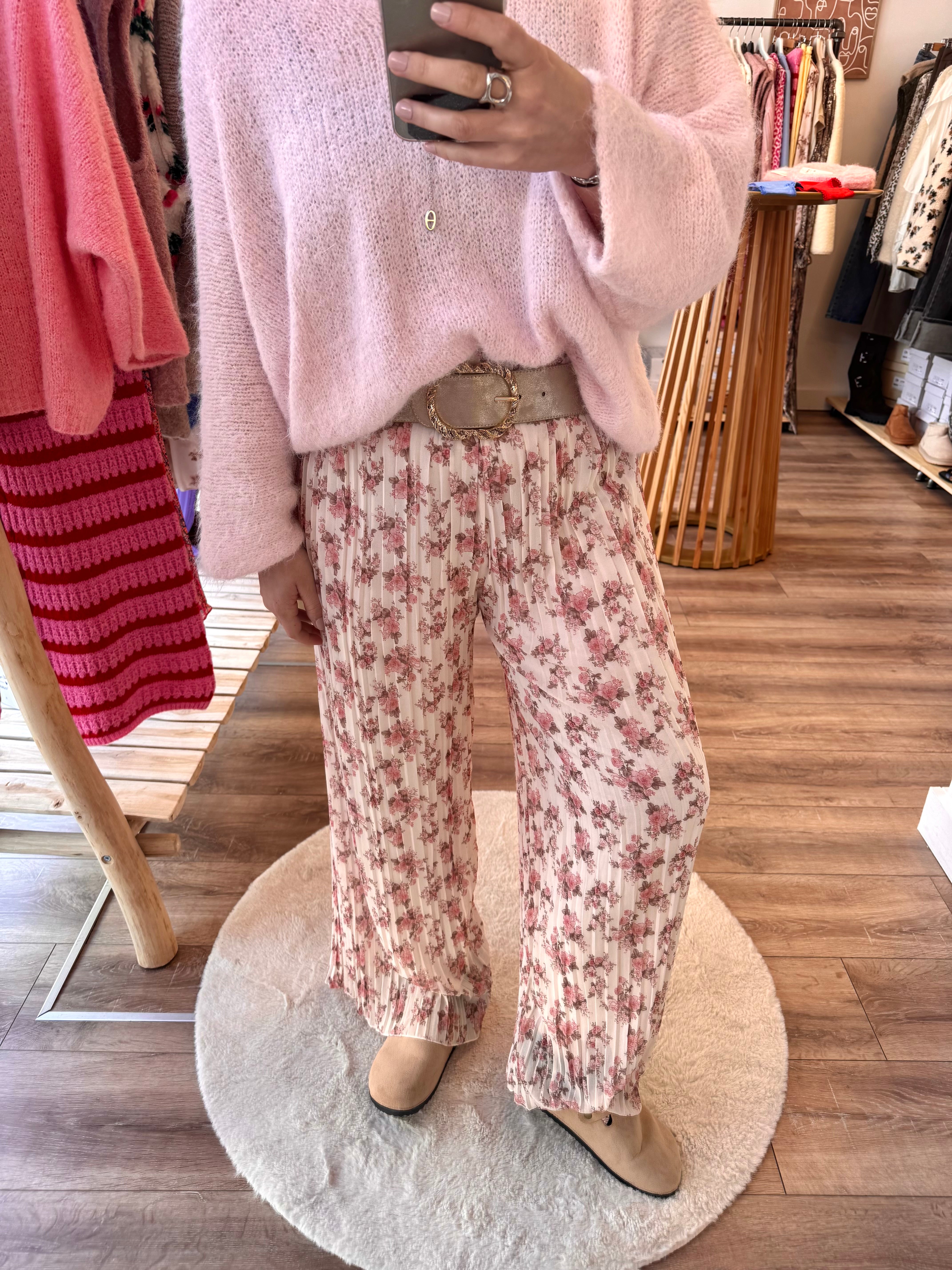 PANTALON LOLA FLEURIE ROSE CLAIR