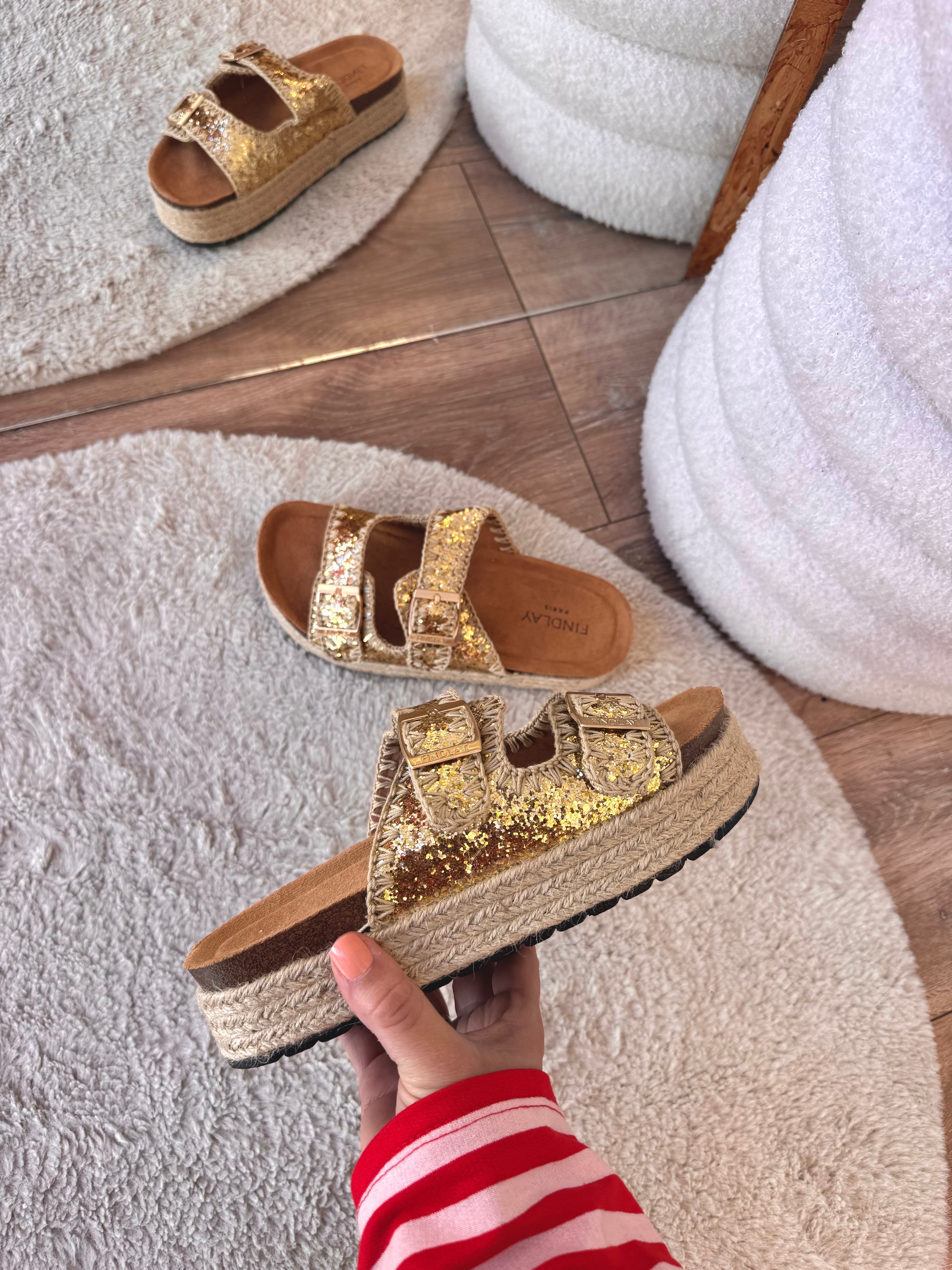 SANDALES PAILLETTES DORÉ